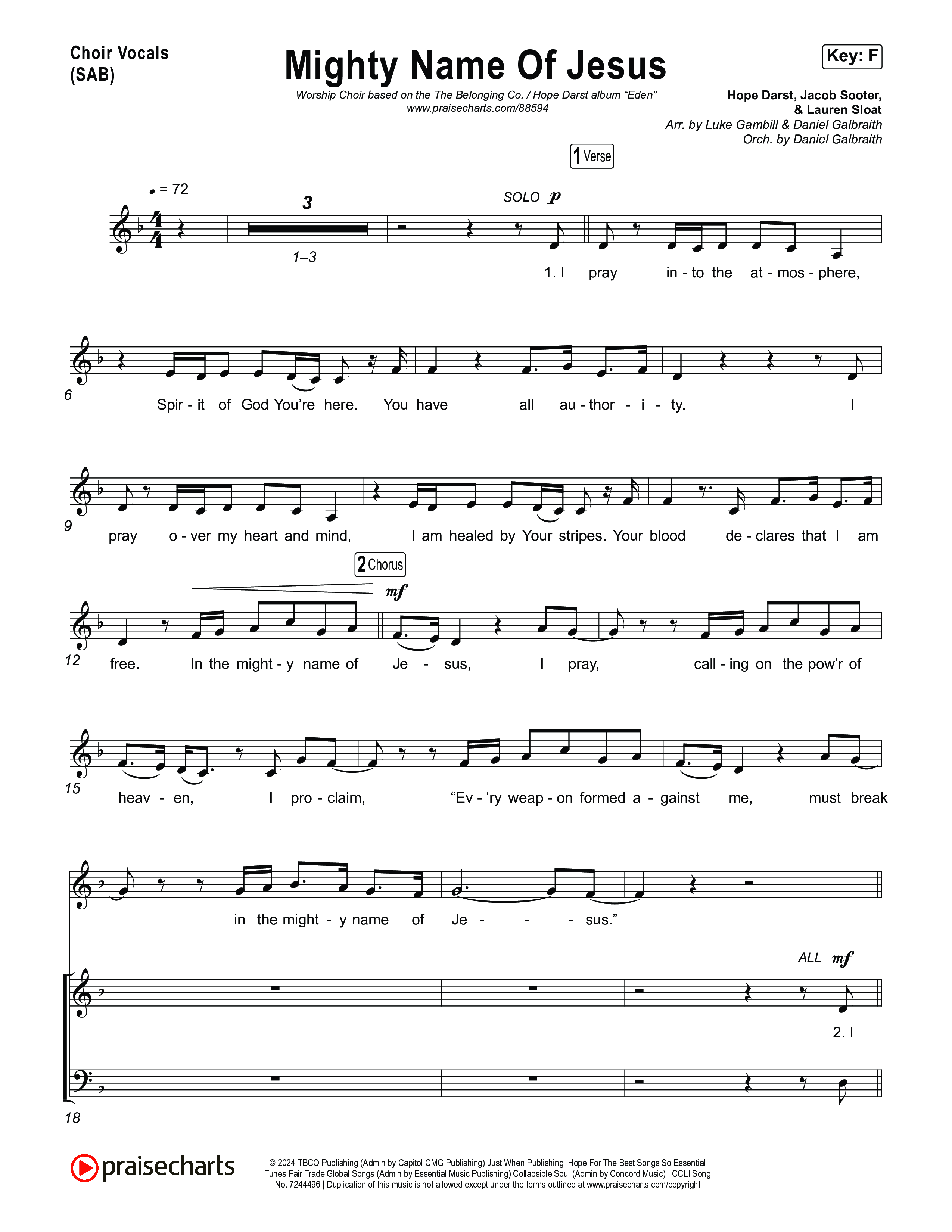 Mighty Name Of Jesus (Worship Choir/SAB) Choir Sheet (SAB) (The Belonging Co / Hope Darst / Arr. Luke Gambill)