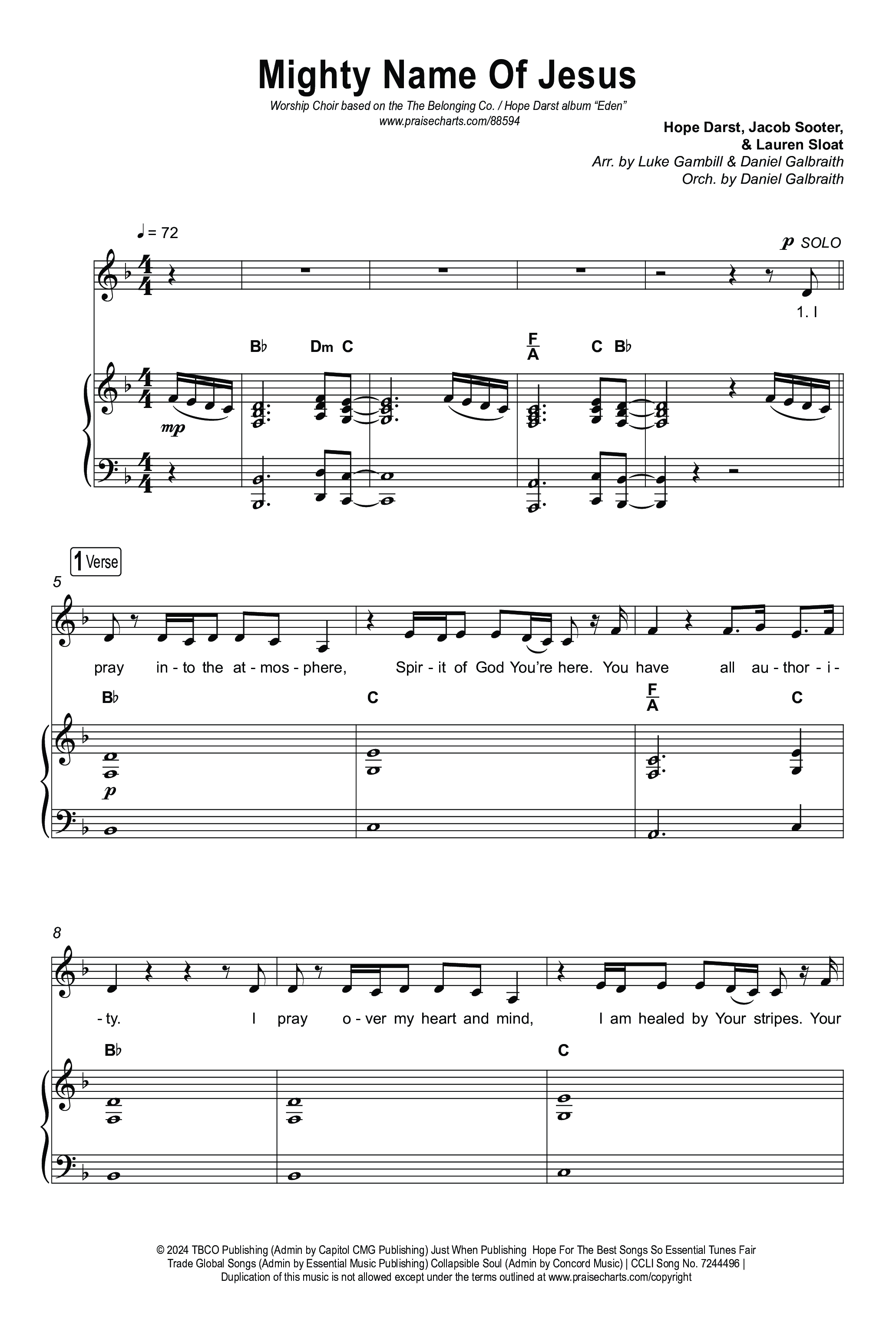 Mighty Name Of Jesus (Worship Choir/SAB) Octavo (SAB & Pno) (The Belonging Co / Hope Darst / Arr. Luke Gambill)