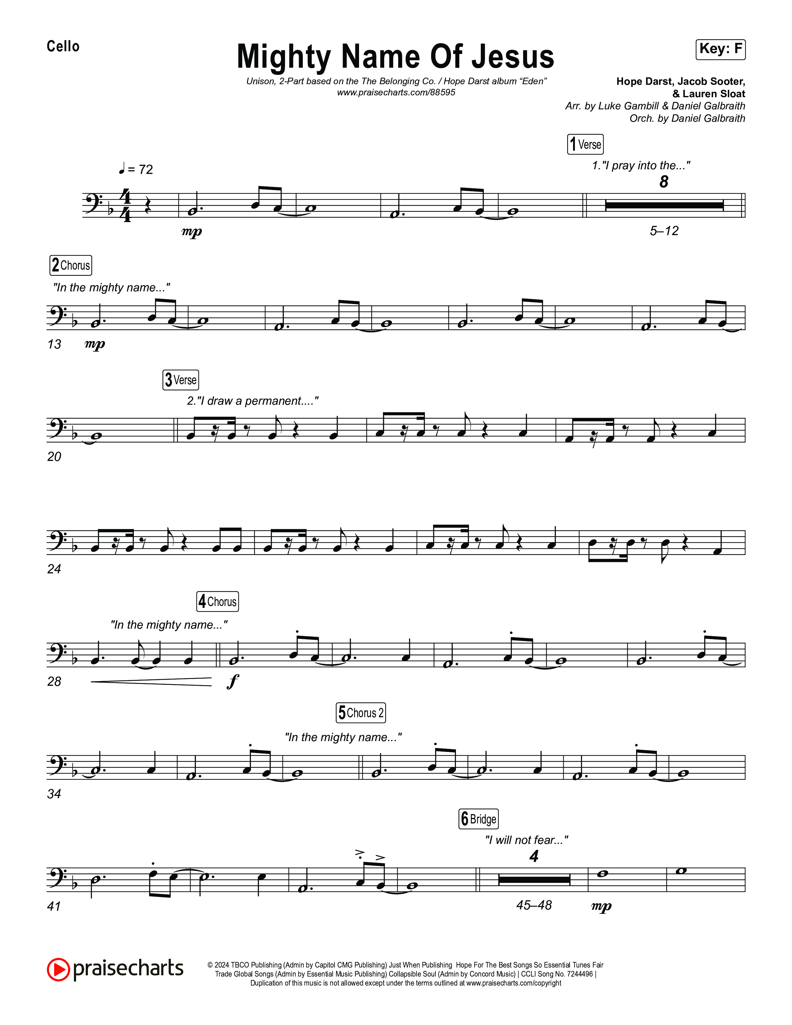 Mighty Name Of Jesus (Unison/2-Part) Cello (The Belonging Co / Hope Darst / Arr. Luke Gambill)