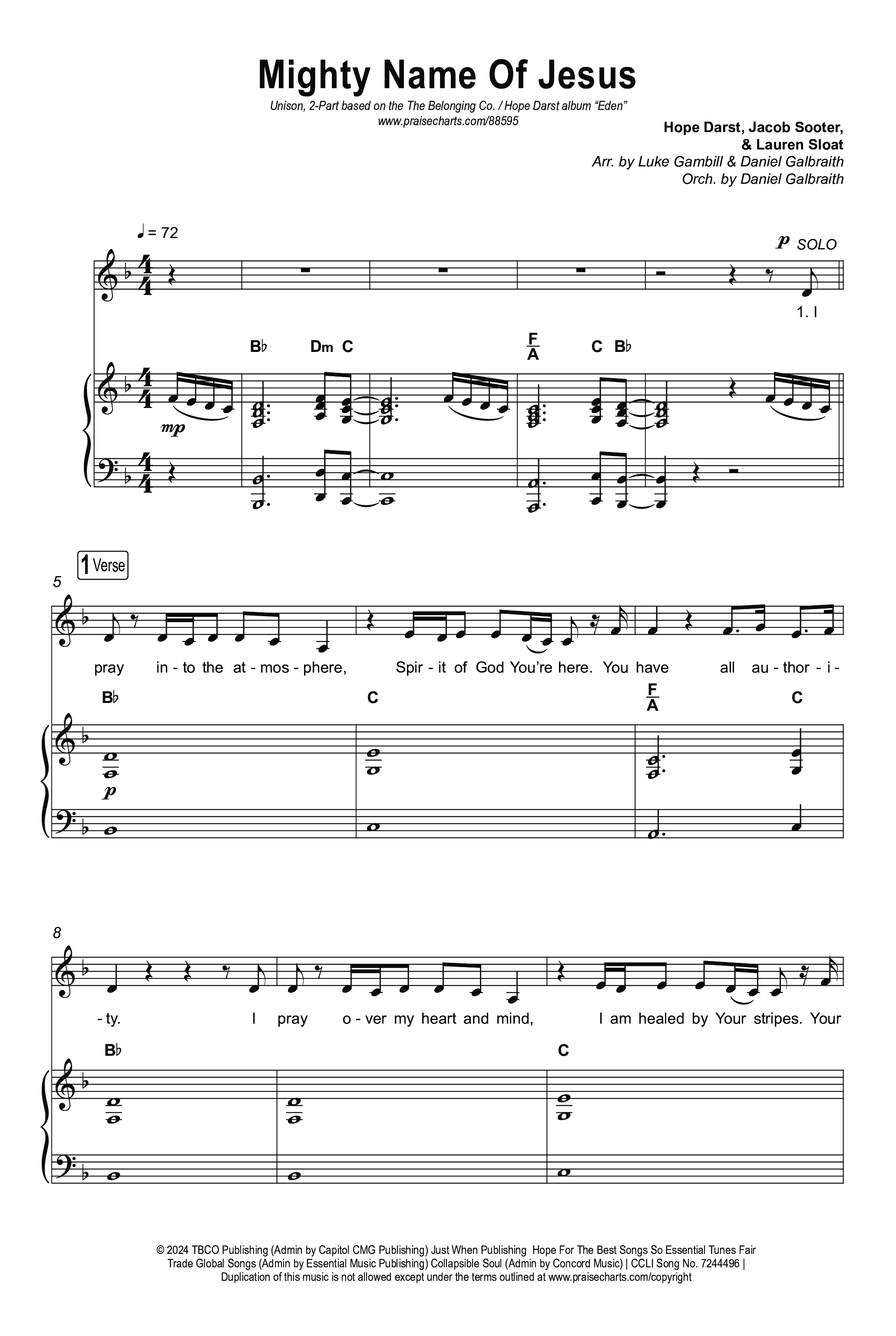 Mighty Name Of Jesus (Unison/2-Part) Octavo (Uni/2-Part & Pno) (The Belonging Co / Hope Darst / Arr. Luke Gambill)