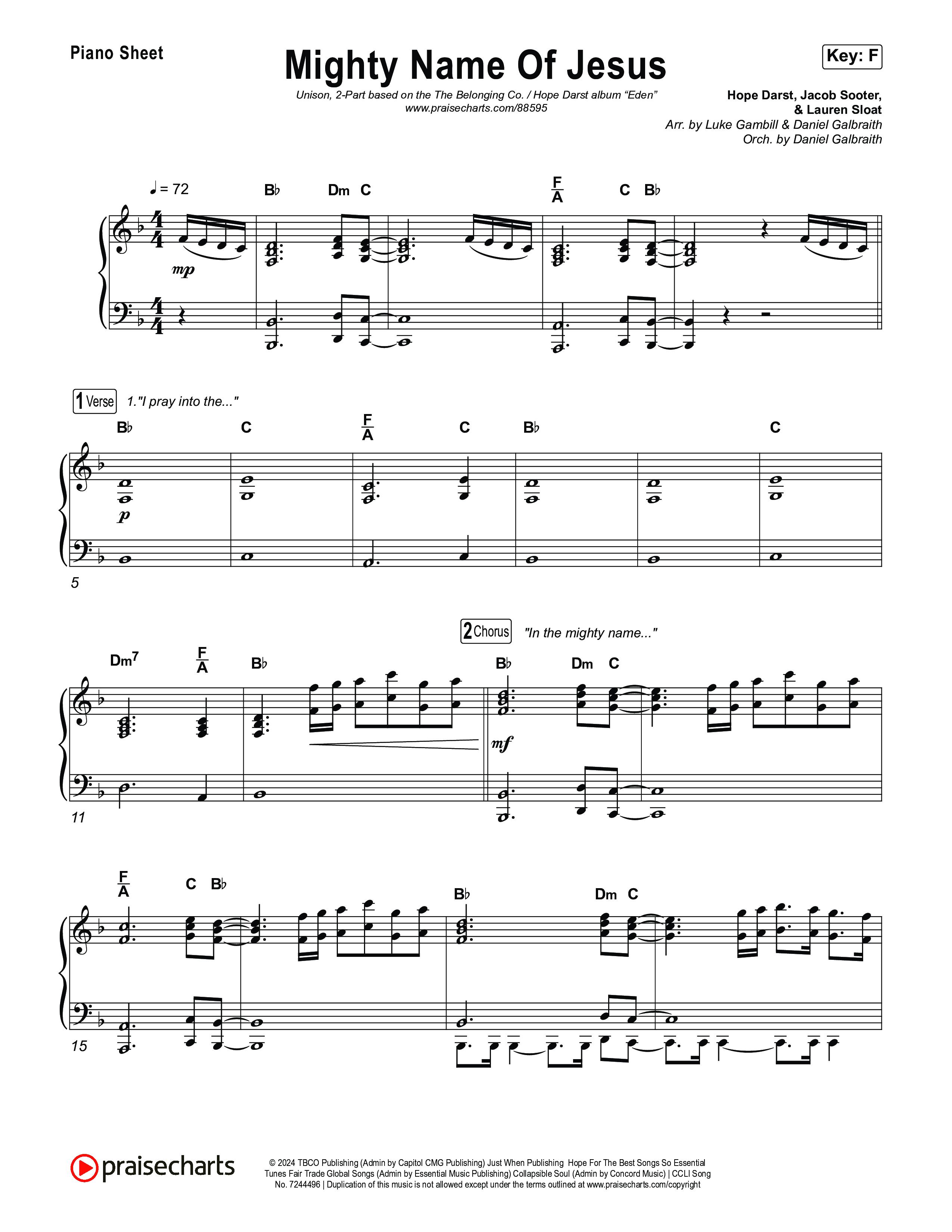 Mighty Name Of Jesus (Unison/2-Part) Piano Sheet (The Belonging Co / Hope Darst / Arr. Luke Gambill)