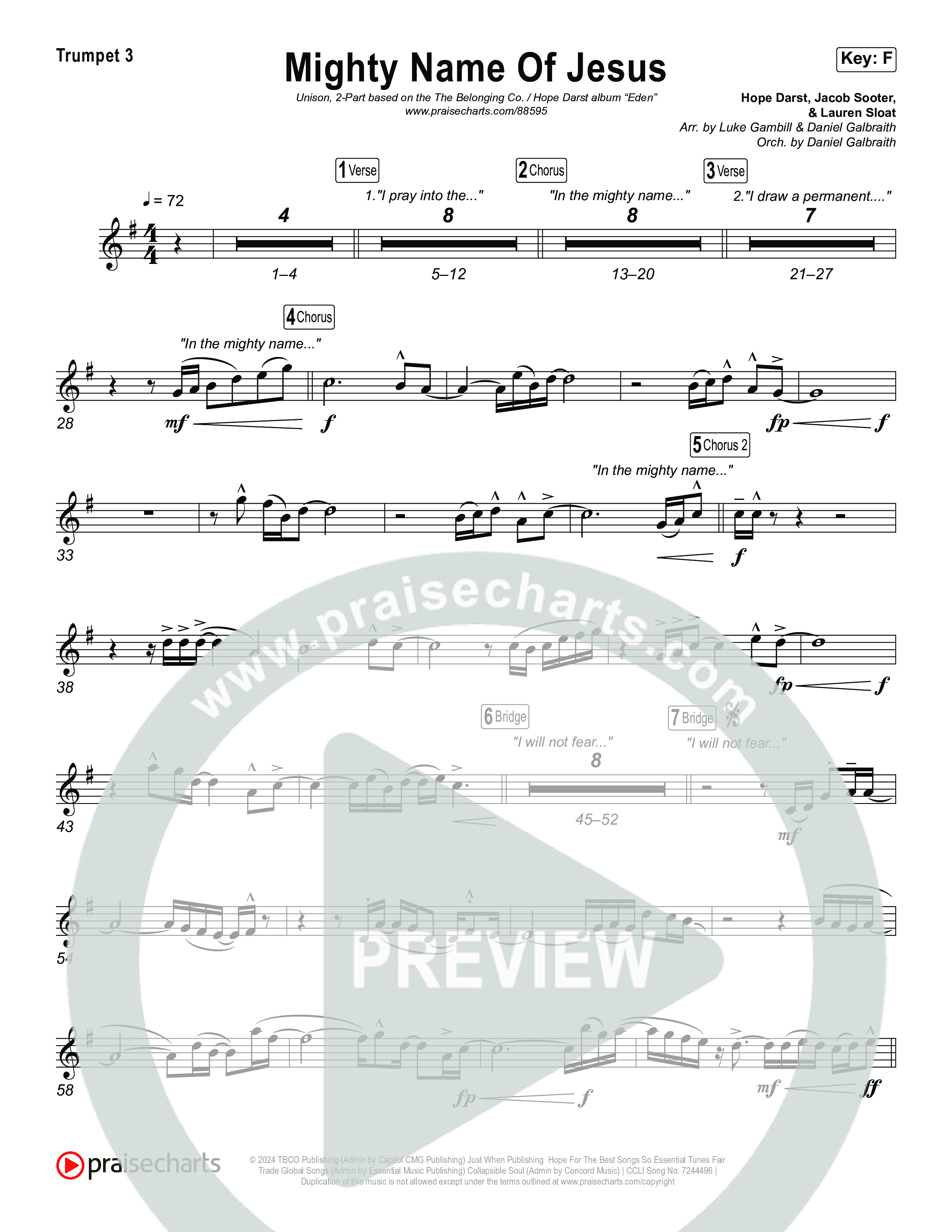 Mighty Name Of Jesus (Unison/2-Part) Trumpet 3 (The Belonging Co / Hope Darst / Arr. Luke Gambill)