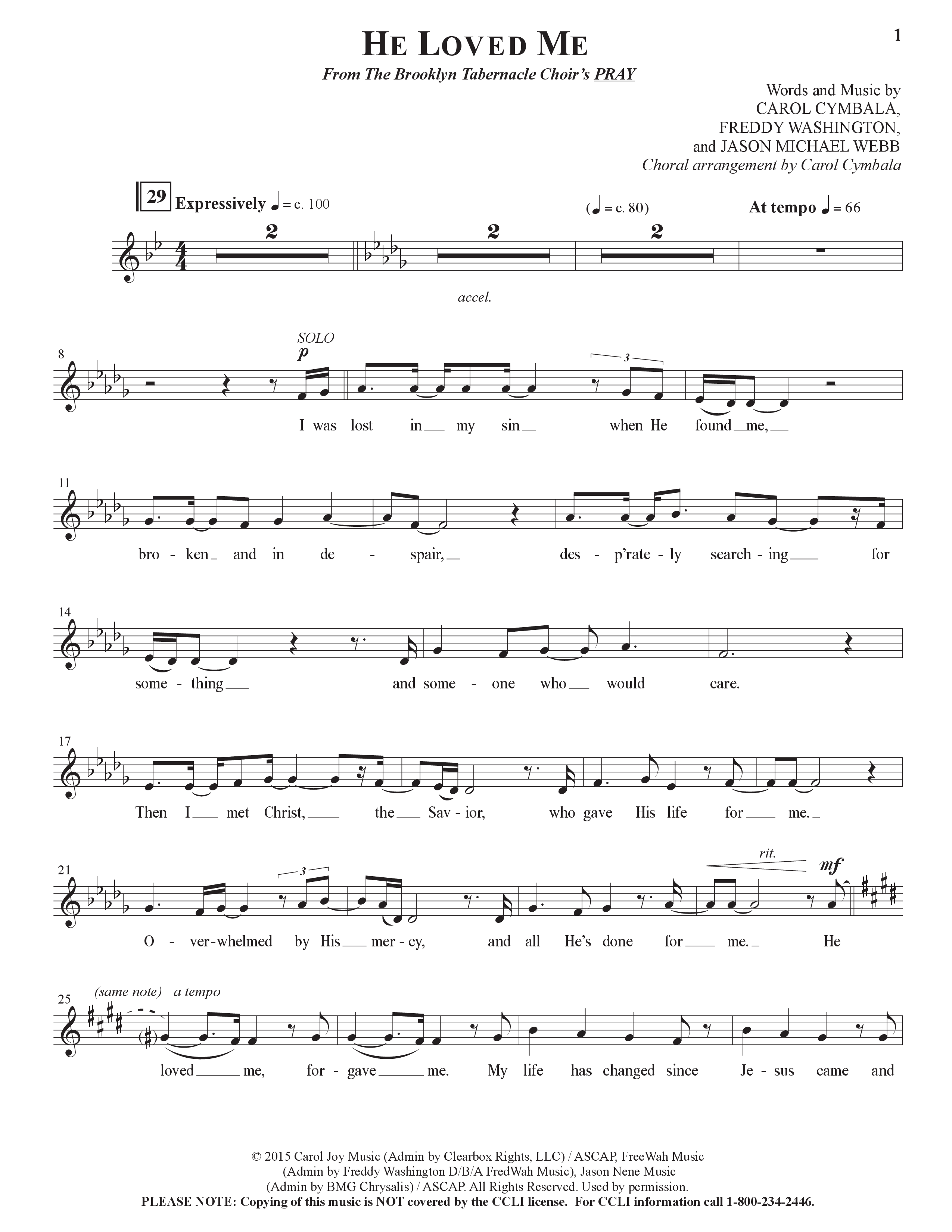 He Loved Me (Choral Anthem SATB) Choir Sheet (SATB) (The Brooklyn Tabernacle Choir / Arr. Carol Cymbala / Orch. J. Daniel Smith)
