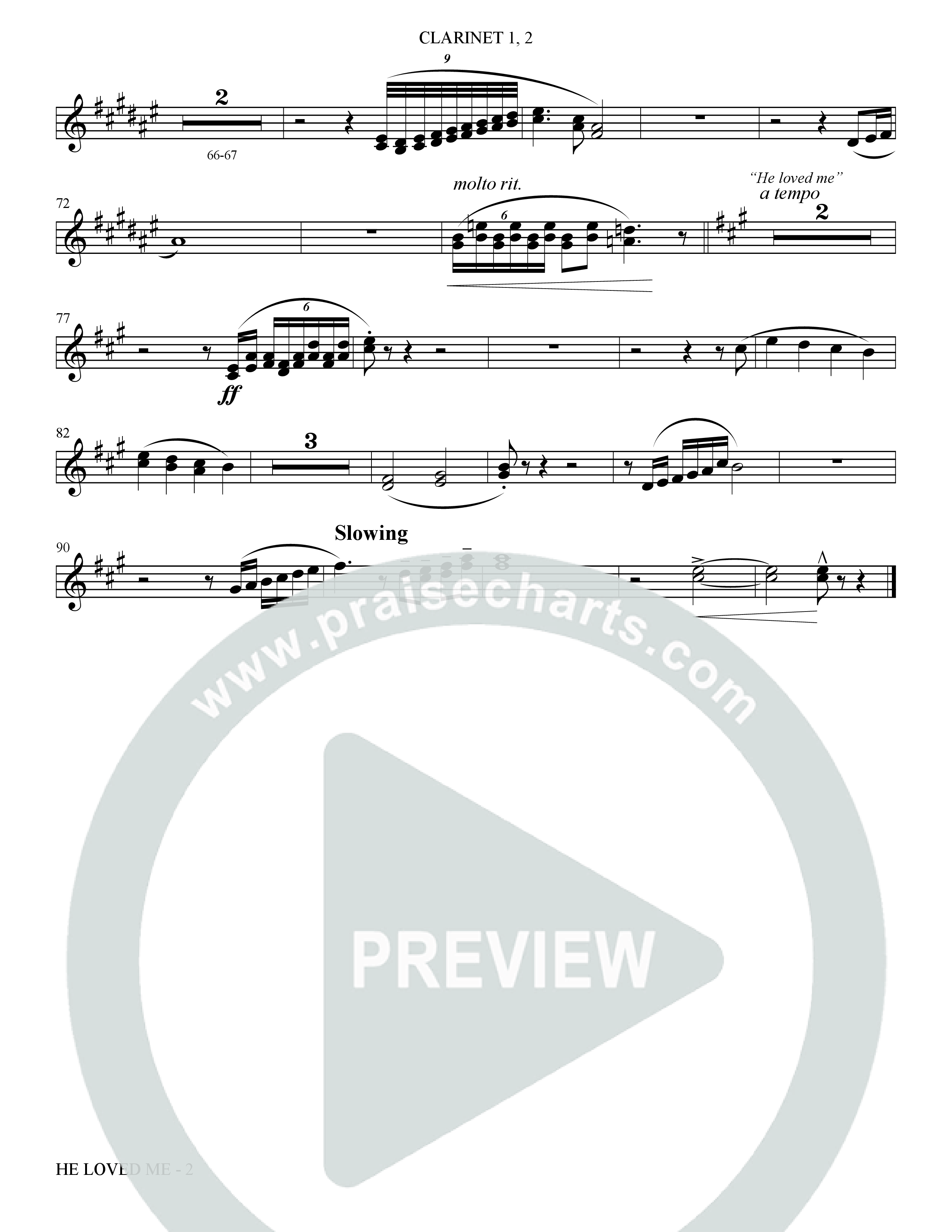 He Loved Me (Choral Anthem SATB) Clarinet 1/2 (The Brooklyn Tabernacle Choir / Arr. Carol Cymbala / Orch. J. Daniel Smith)