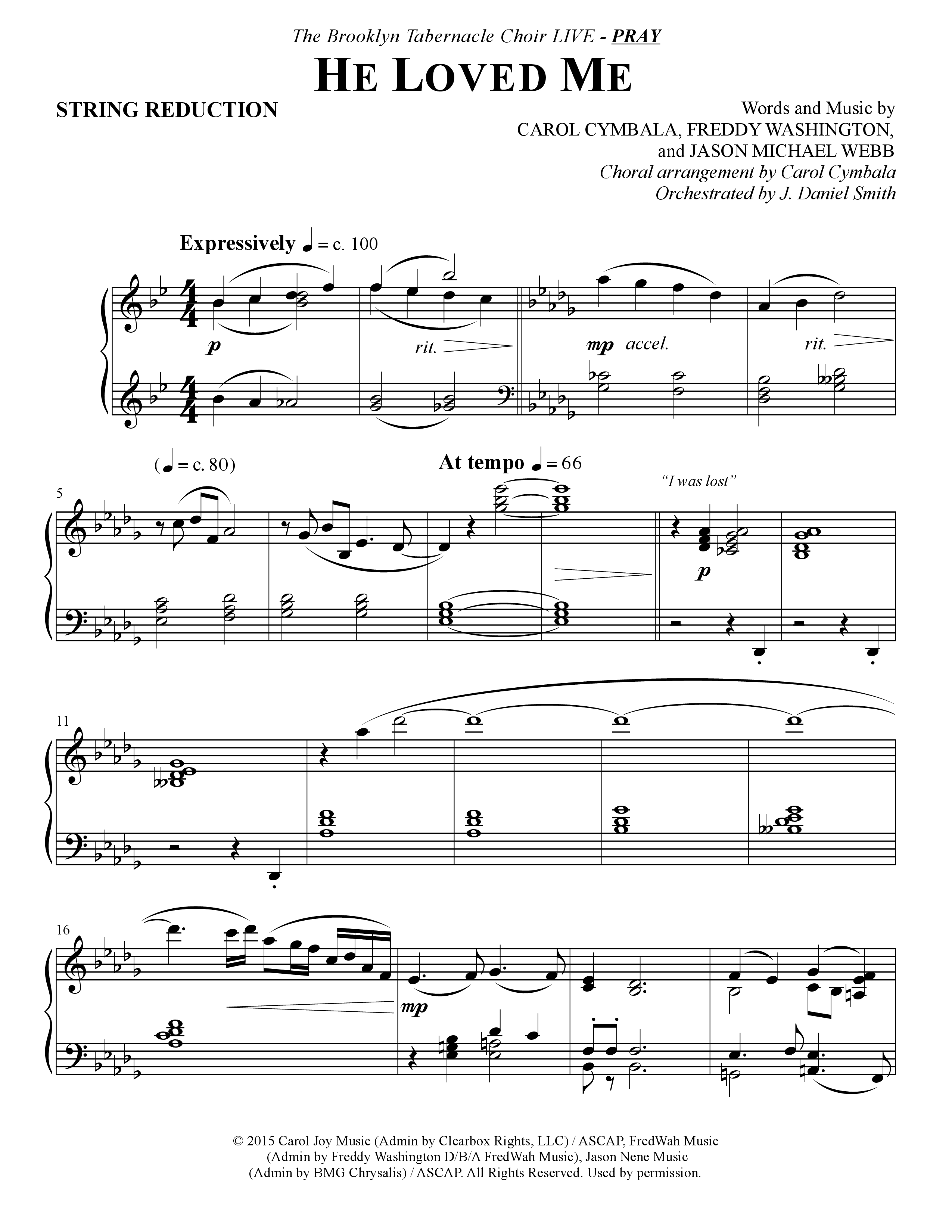 He Loved Me (Choral Anthem SATB) String Reduction (The Brooklyn Tabernacle Choir / Arr. Carol Cymbala / Orch. J. Daniel Smith)