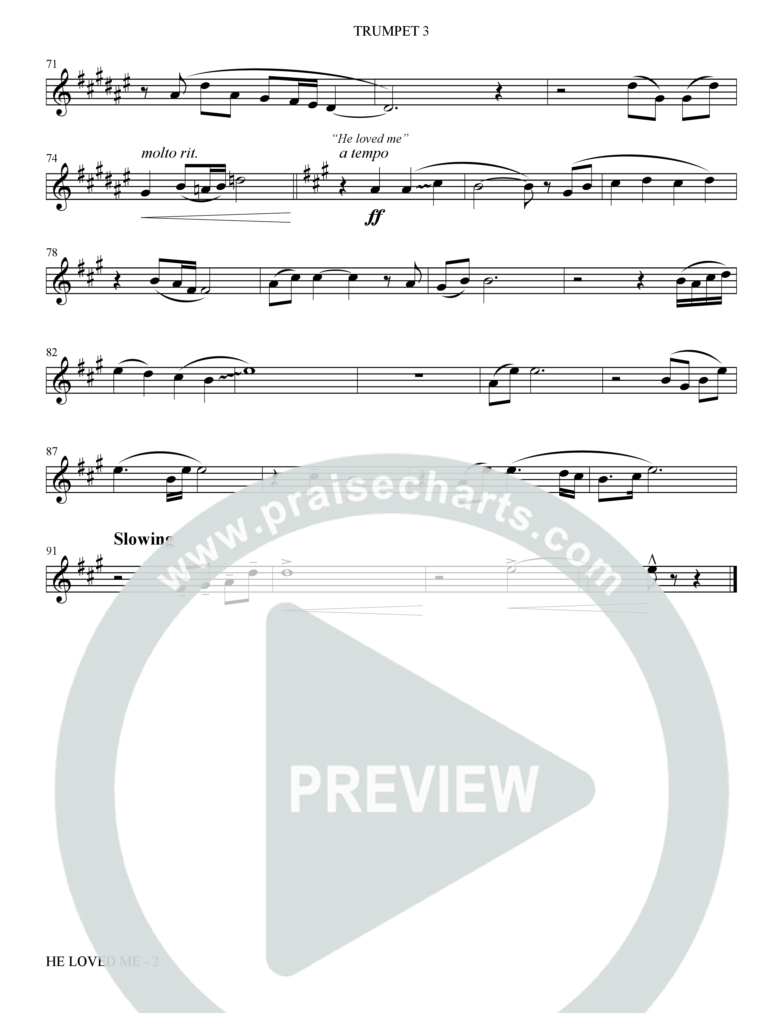 He Loved Me (Choral Anthem SATB) Trumpet 3 (The Brooklyn Tabernacle Choir / Arr. Carol Cymbala / Orch. J. Daniel Smith)