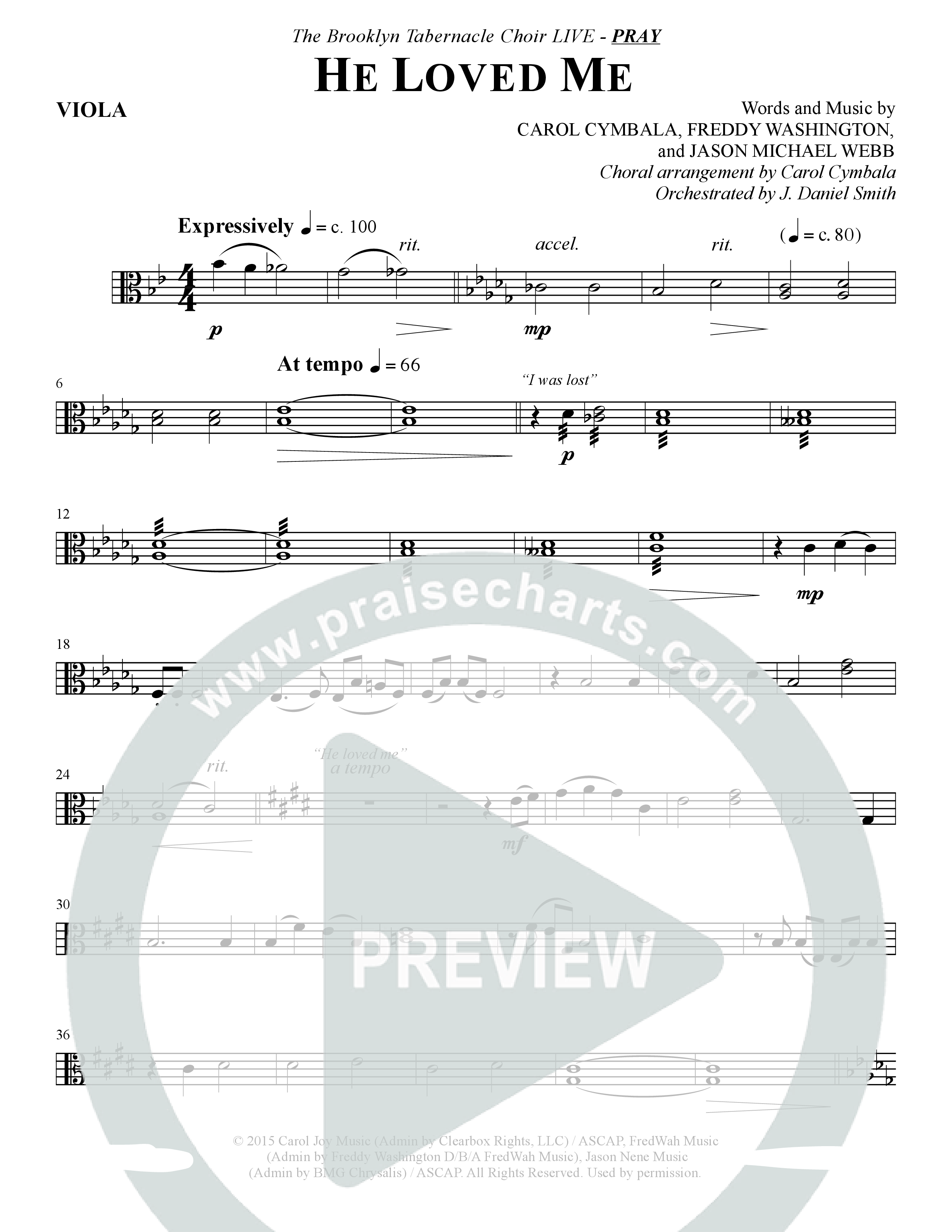 He Loved Me (Choral Anthem SATB) Viola (The Brooklyn Tabernacle Choir / Arr. Carol Cymbala / Orch. J. Daniel Smith)