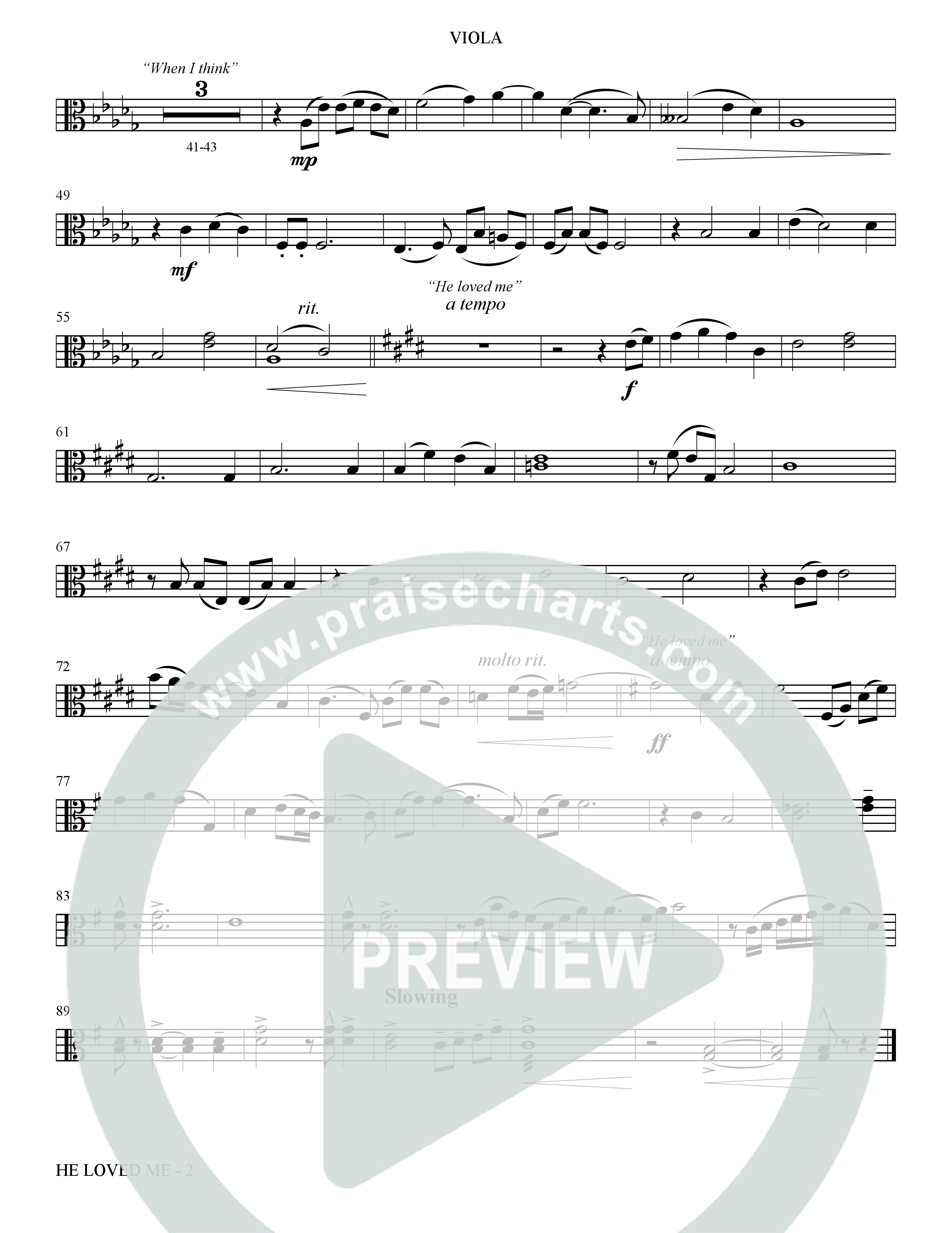 He Loved Me (Choral Anthem SATB) Viola (The Brooklyn Tabernacle Choir / Arr. Carol Cymbala / Orch. J. Daniel Smith)