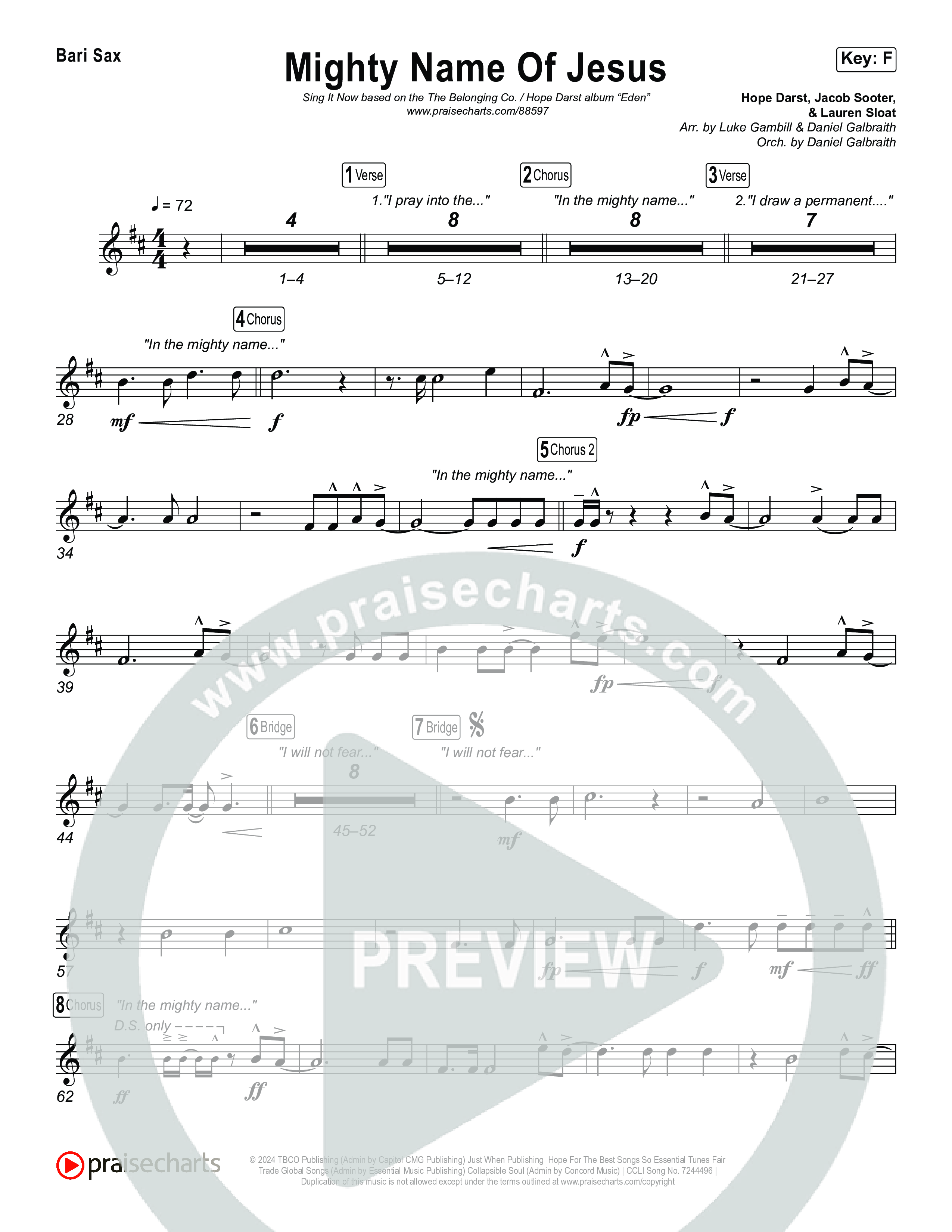 Mighty Name Of Jesus (Sing It Now) Bari Sax (The Belonging Co / Hope Darst / Arr. Luke Gambill)