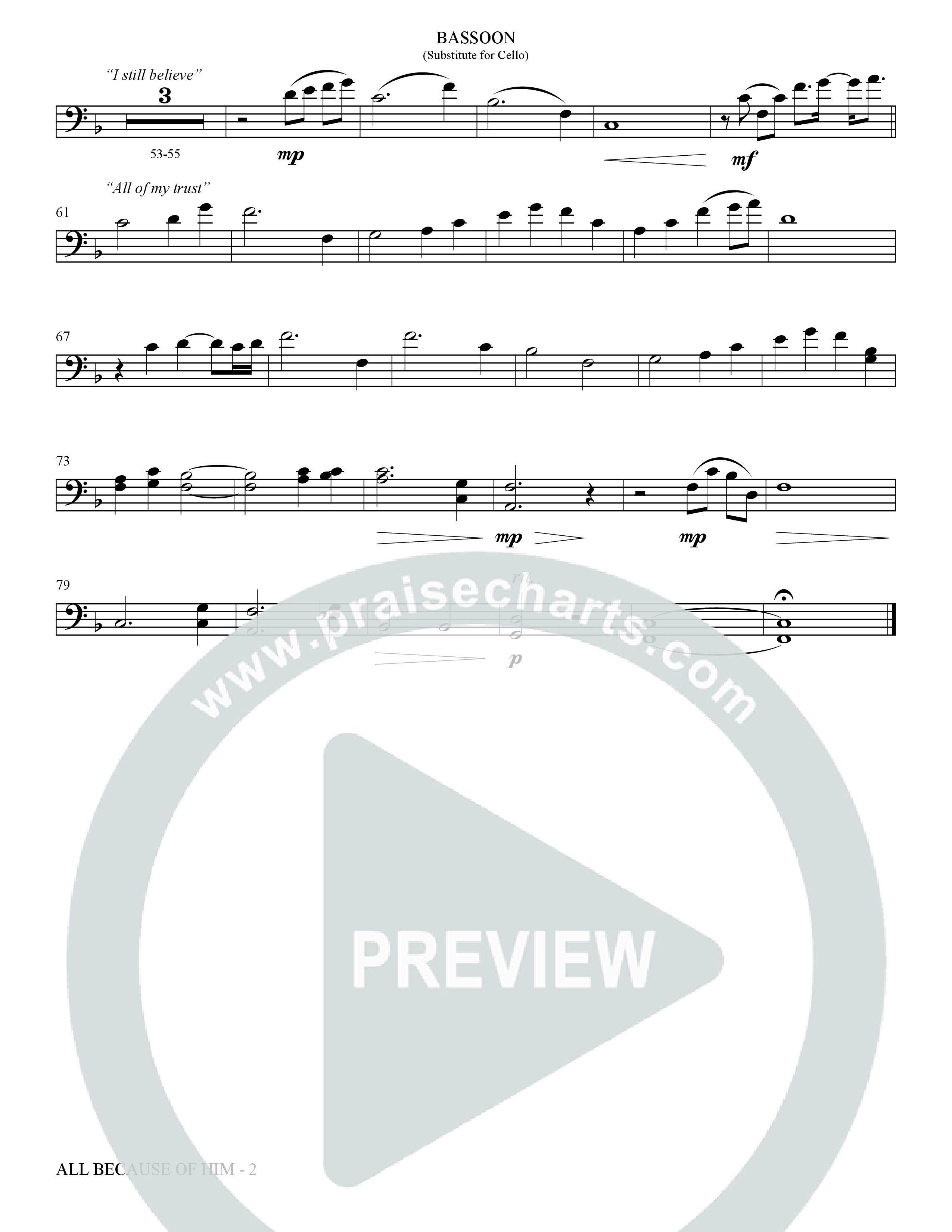 All Because Of Him (Choral Anthem SATB) Bassoon (The Brooklyn Tabernacle Choir / Arr. Carol Cymbala / Orch. J. Daniel Smith)