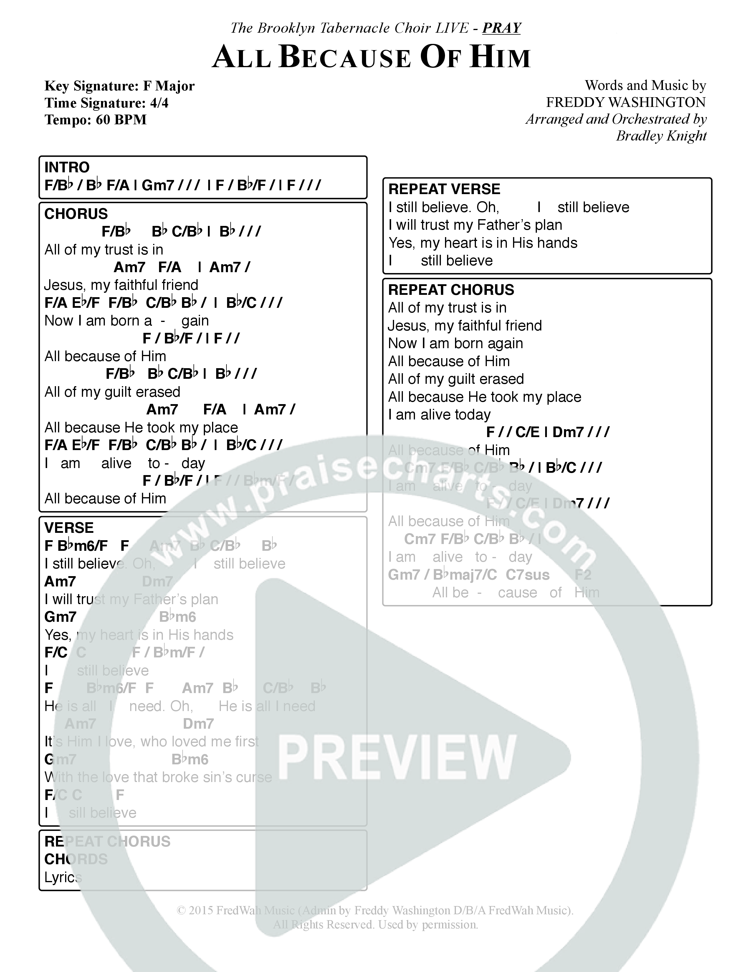 All Because Of Him (Choral Anthem SATB) Chord Chart (The Brooklyn Tabernacle Choir / Arr. Carol Cymbala / Orch. J. Daniel Smith)