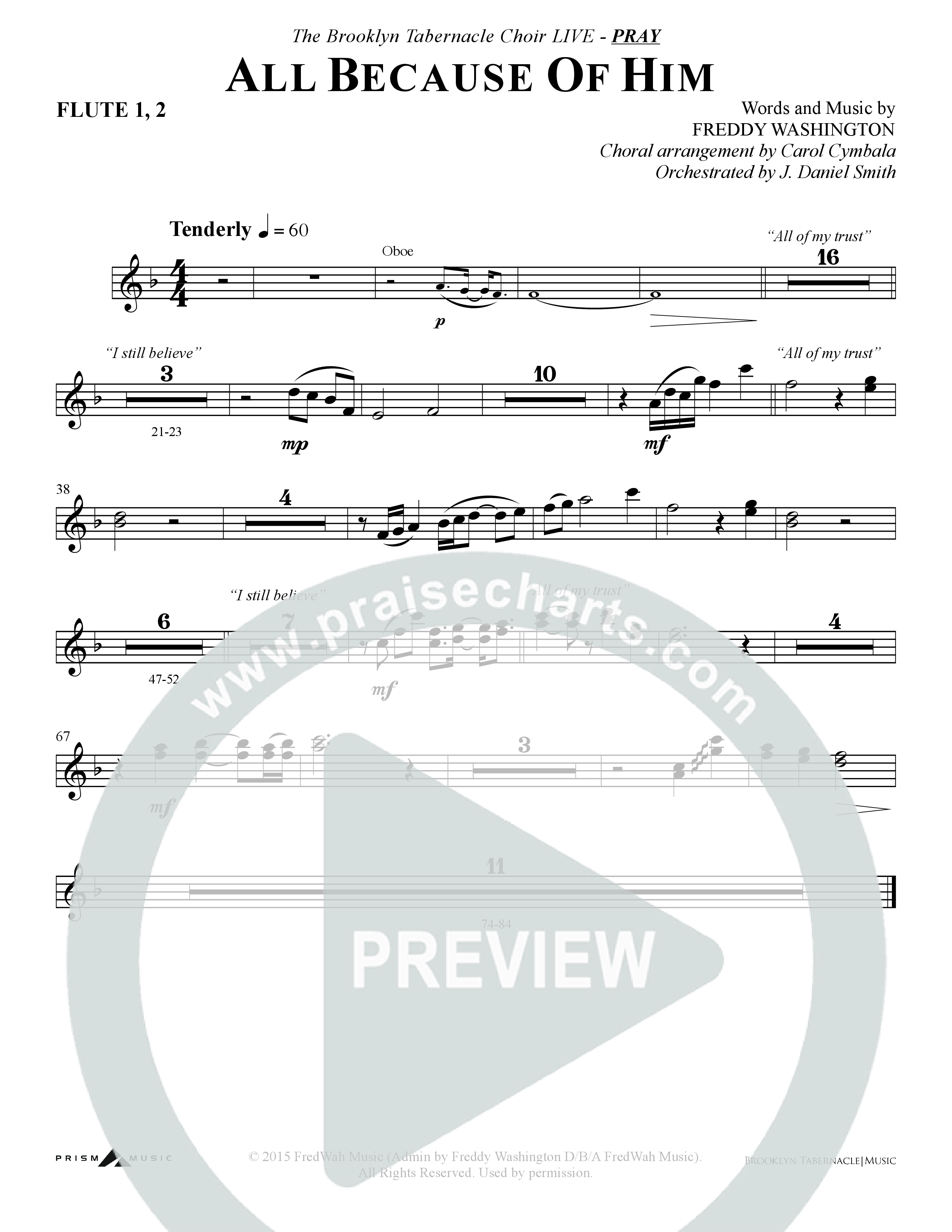 All Because Of Him (Choral Anthem SATB) Flute 1/2 (The Brooklyn Tabernacle Choir / Arr. Carol Cymbala / Orch. J. Daniel Smith)