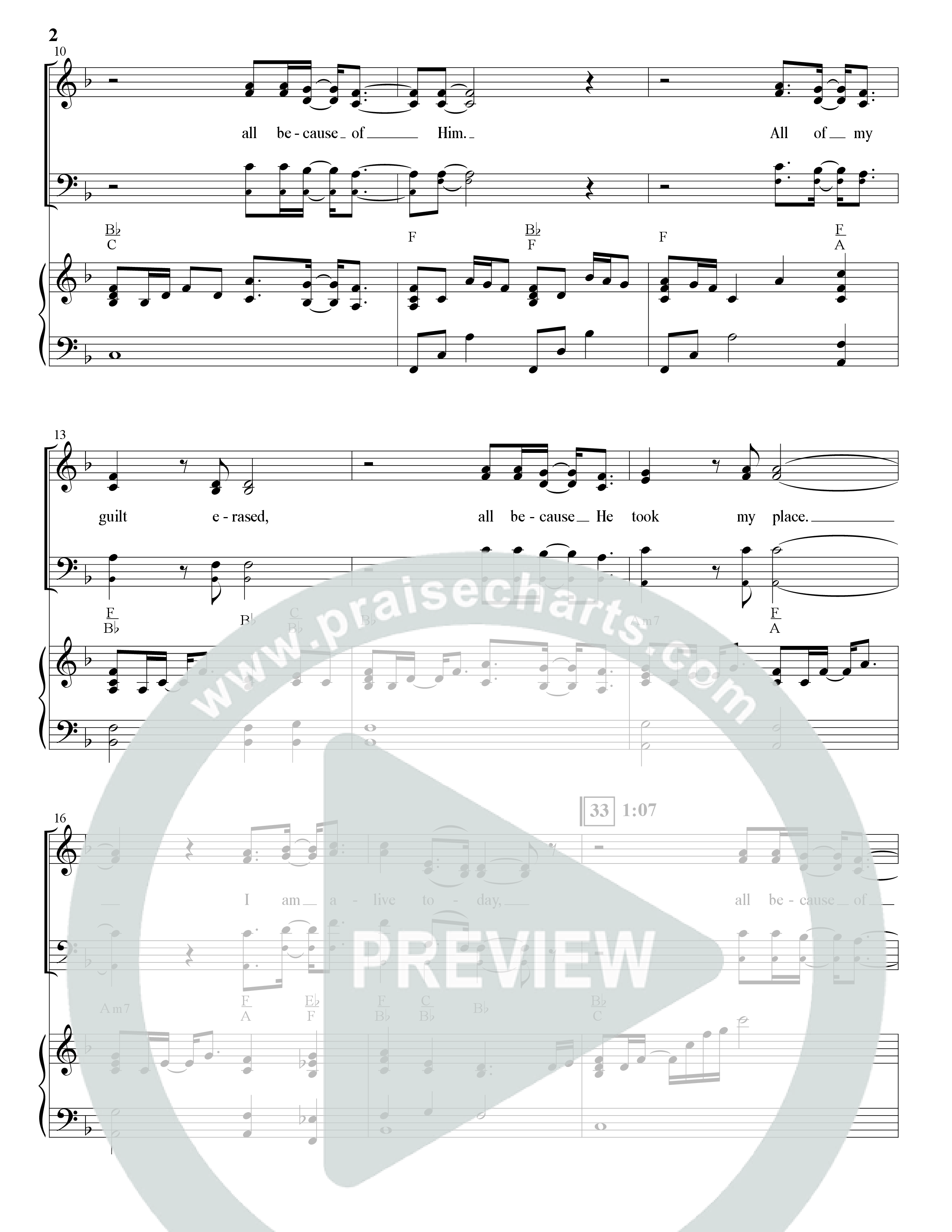 All Because Of Him (Choral Anthem SATB) Anthem (SATB/Piano) (The Brooklyn Tabernacle Choir / Arr. Carol Cymbala / Orch. J. Daniel Smith)