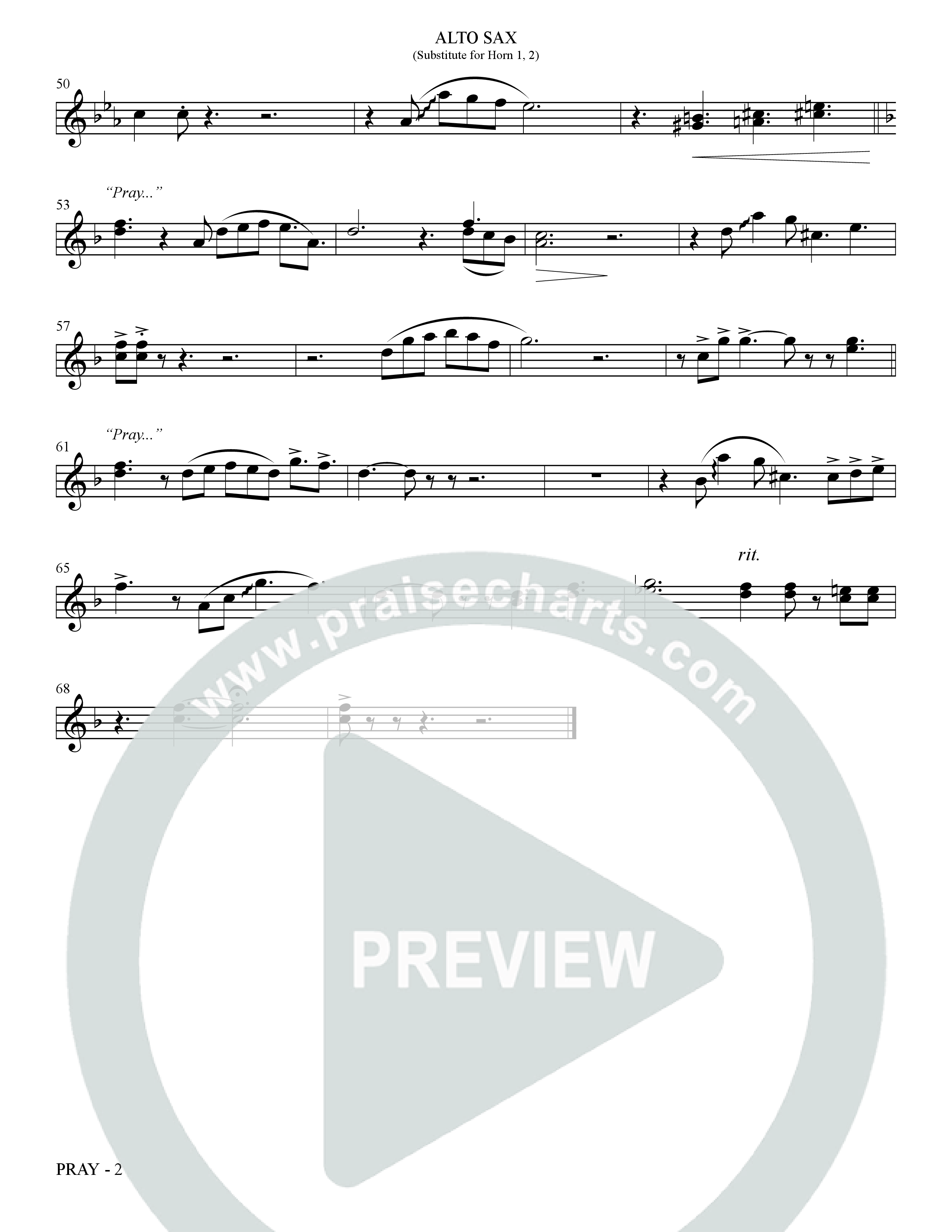 Pray (Choral Anthem SATB) Alto Sax 1/2 (The Brooklyn Tabernacle Choir / Arr. Carol Cymbala / Orch. Bradley Knight)