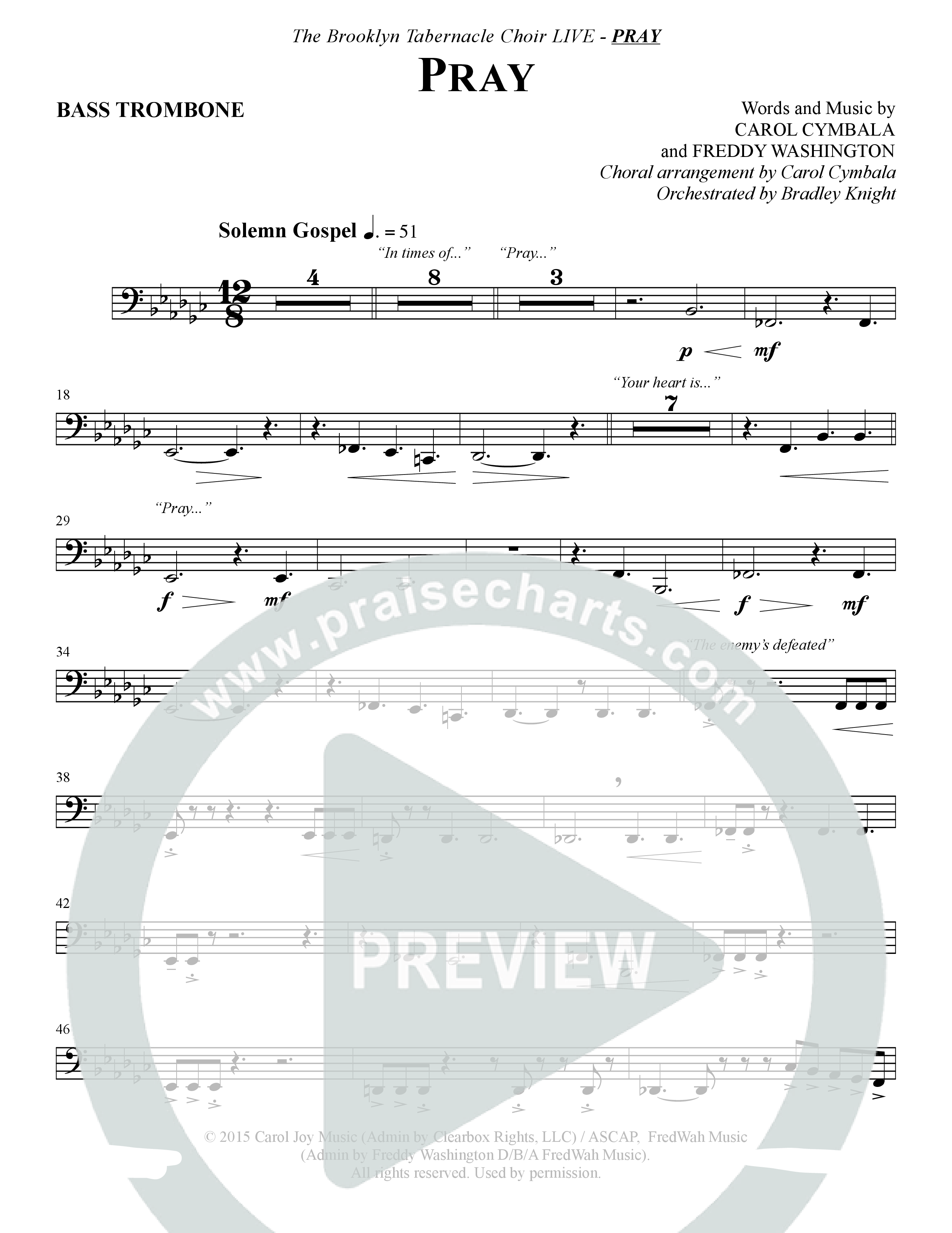 Pray (Choral Anthem SATB) Bass Trombone (The Brooklyn Tabernacle Choir / Arr. Carol Cymbala / Orch. Bradley Knight)