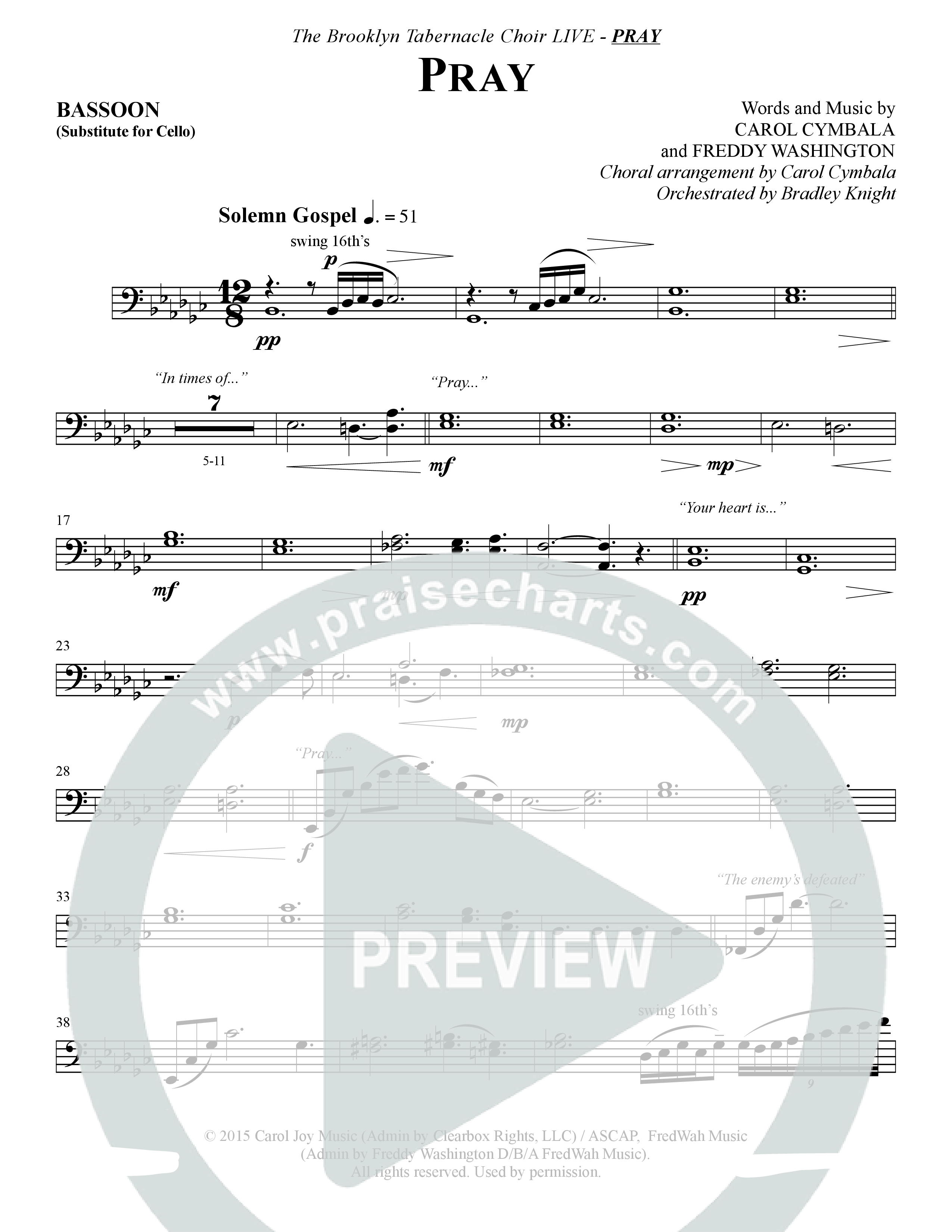 Pray (Choral Anthem SATB) Bassoon (The Brooklyn Tabernacle Choir / Arr. Carol Cymbala / Orch. Bradley Knight)