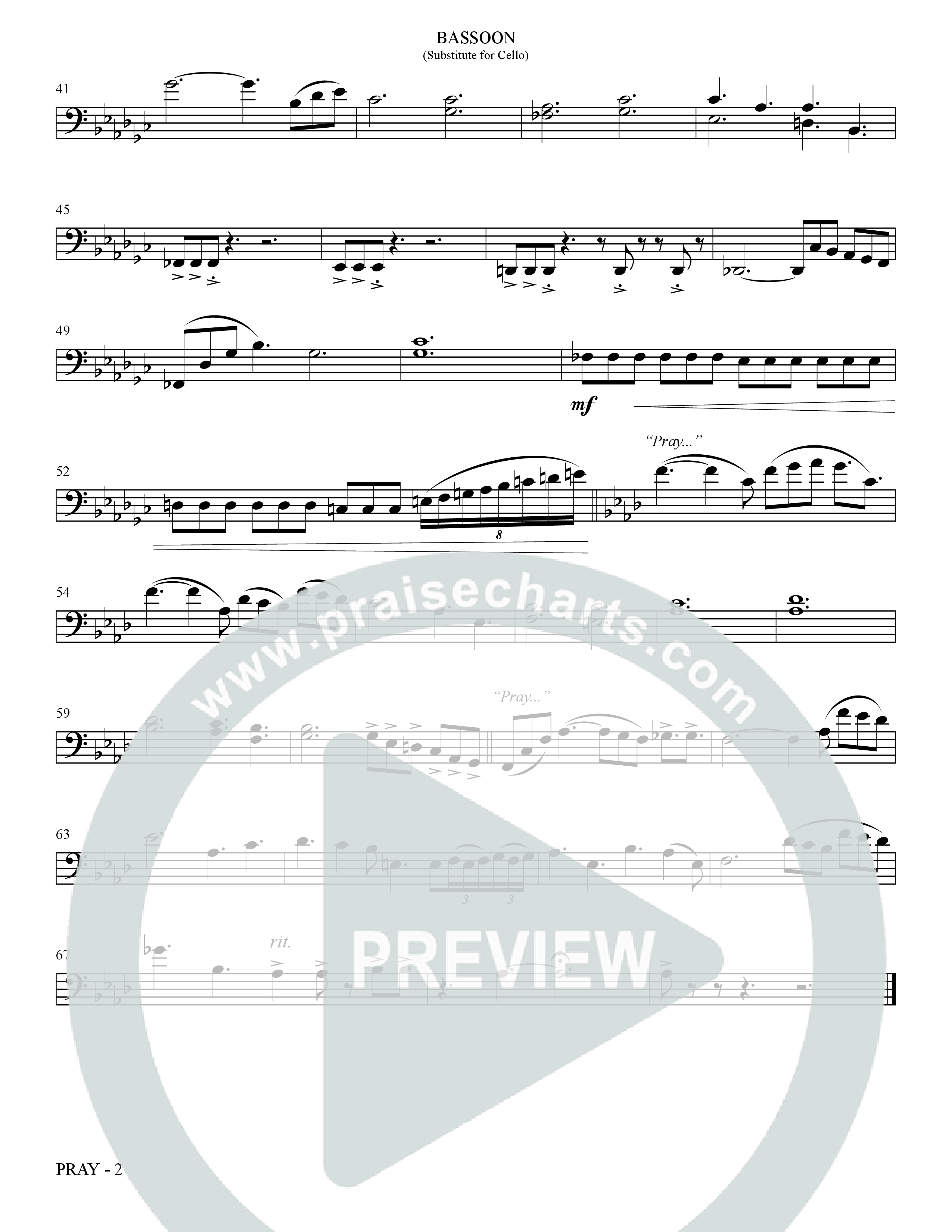 Pray (Choral Anthem SATB) Bassoon (The Brooklyn Tabernacle Choir / Arr. Carol Cymbala / Orch. Bradley Knight)