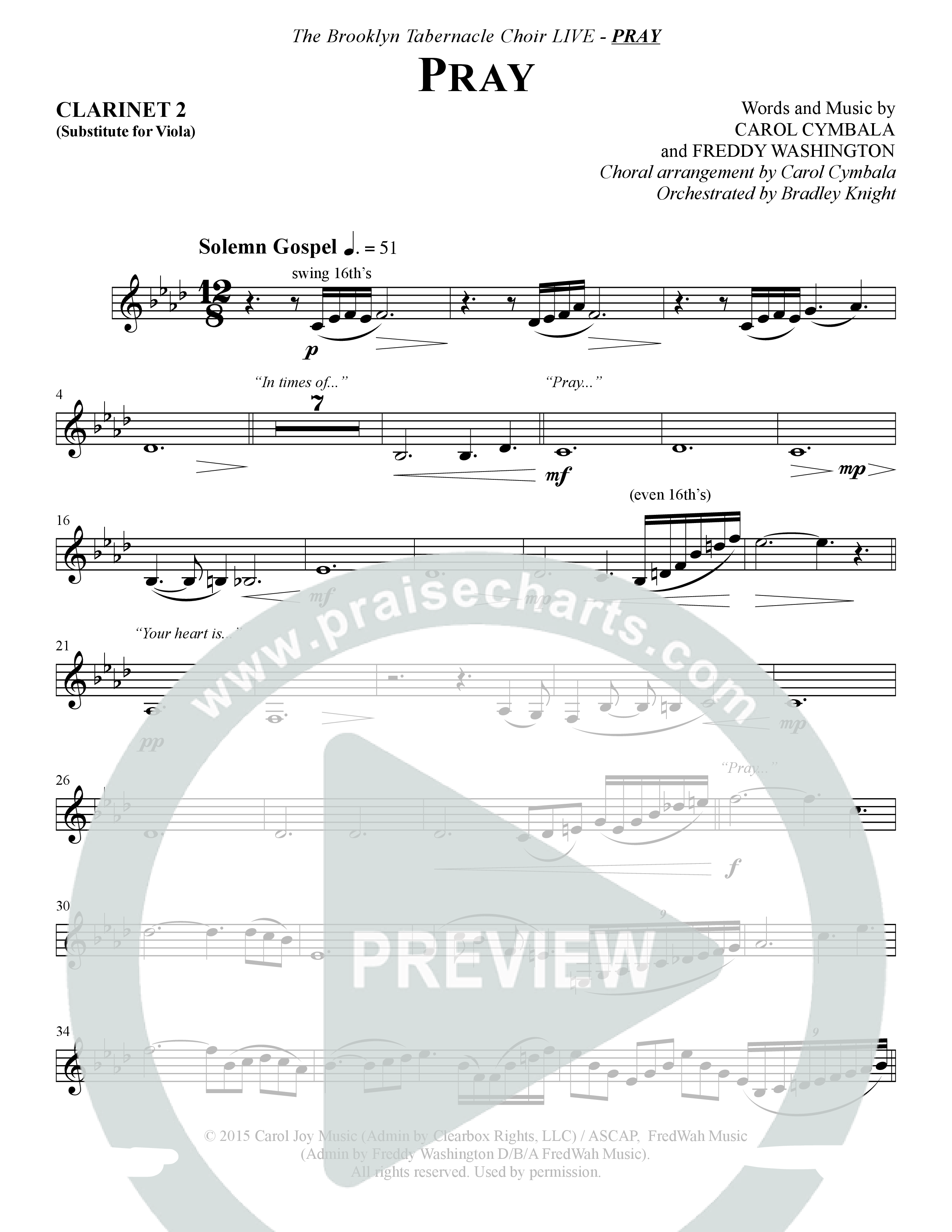 Pray (Choral Anthem SATB) Clarinet (The Brooklyn Tabernacle Choir / Arr. Carol Cymbala / Orch. Bradley Knight)