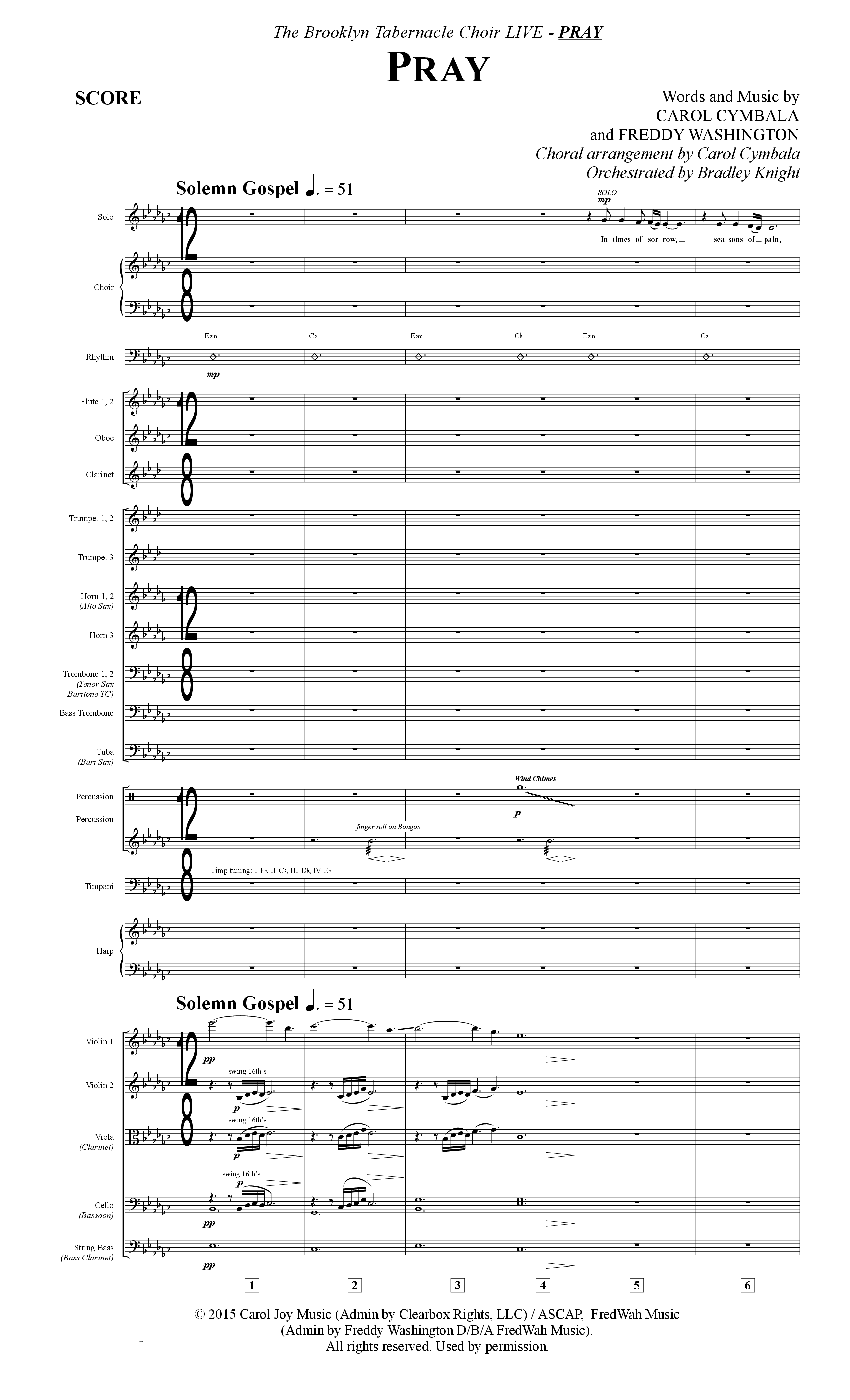 Pray (Choral Anthem SATB) Orchestration (The Brooklyn Tabernacle Choir / Arr. Carol Cymbala / Orch. Bradley Knight)