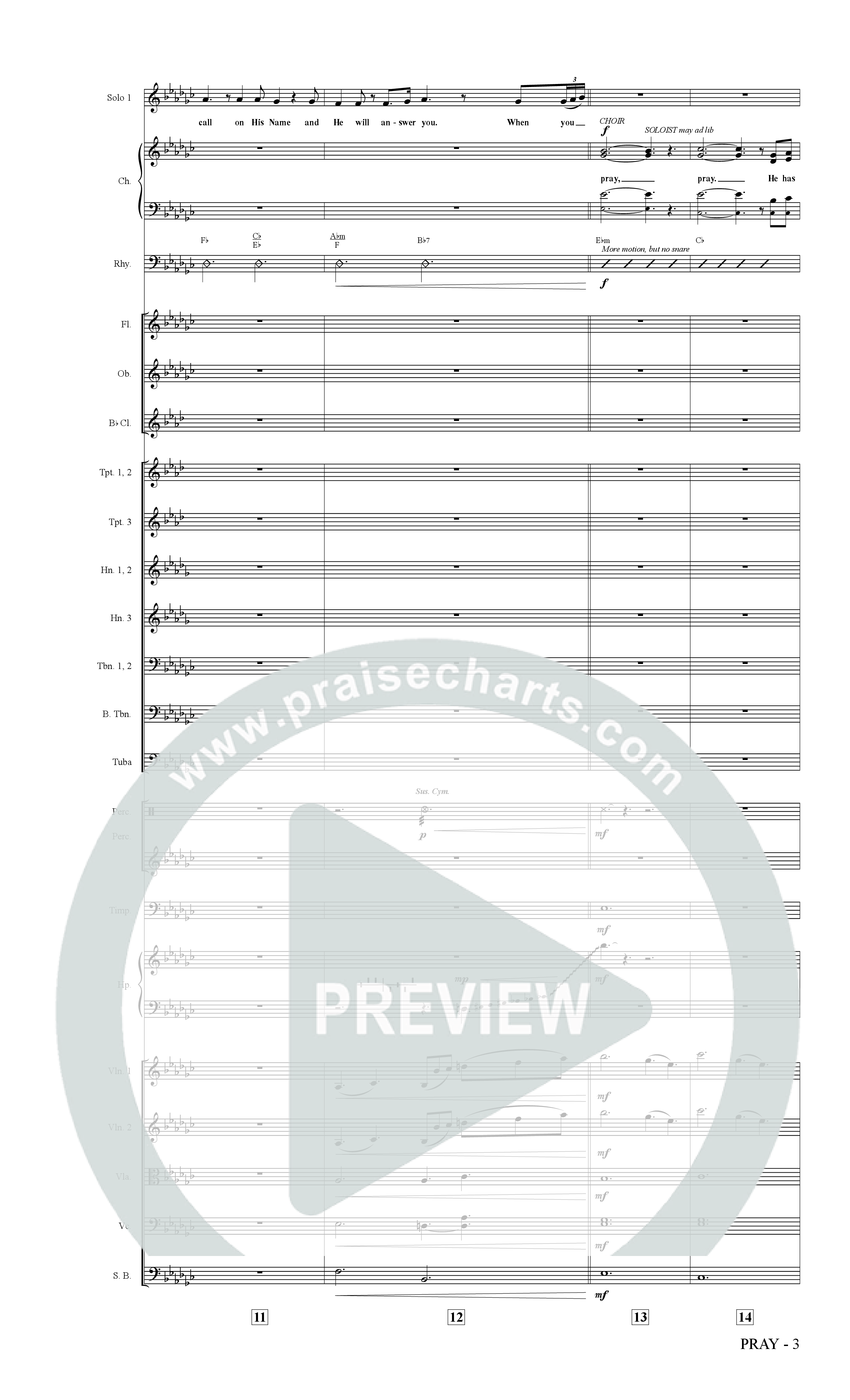 Pray (Choral Anthem SATB) Orchestration (The Brooklyn Tabernacle Choir / Arr. Carol Cymbala / Orch. Bradley Knight)