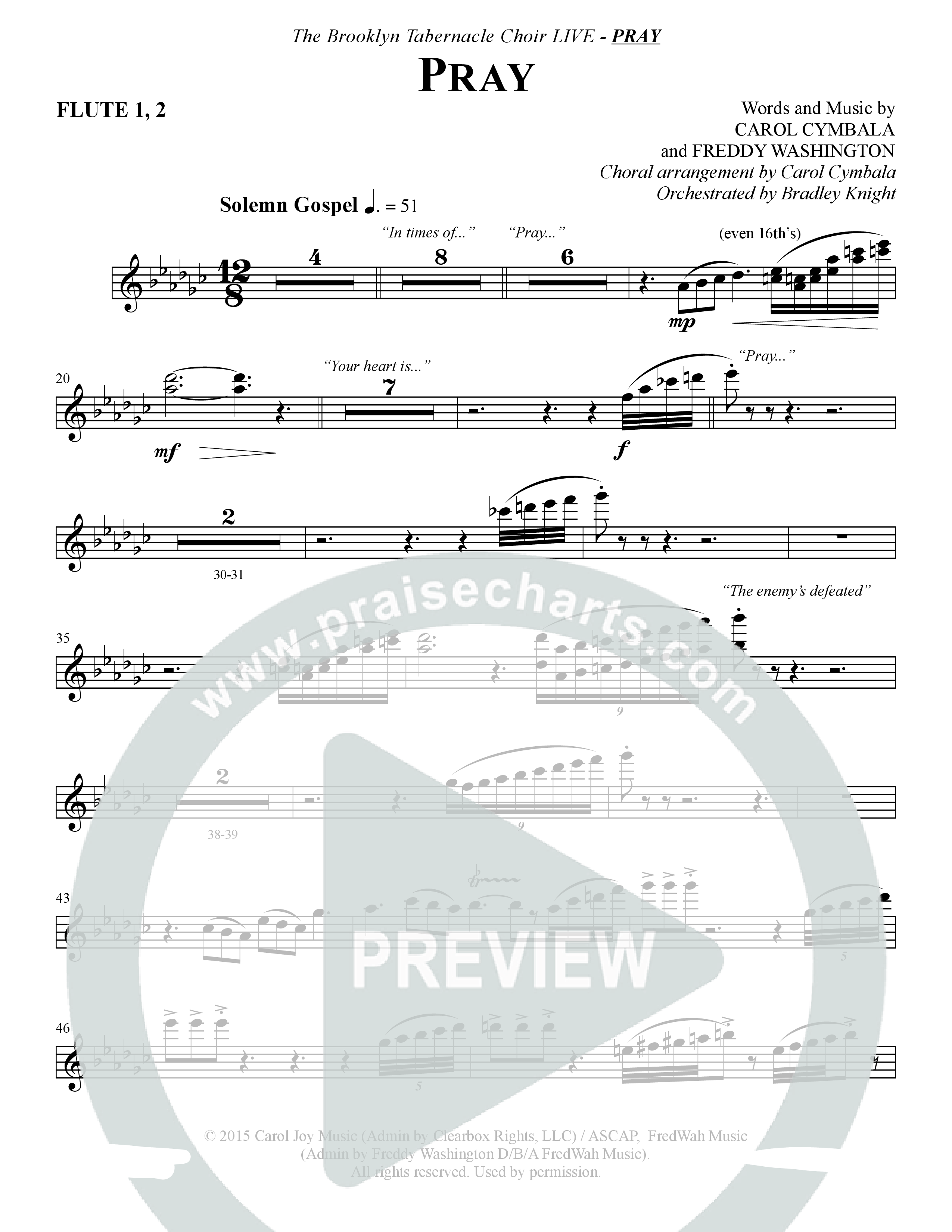 Pray (Choral Anthem SATB) Flute 1/2 (The Brooklyn Tabernacle Choir / Arr. Carol Cymbala / Orch. Bradley Knight)