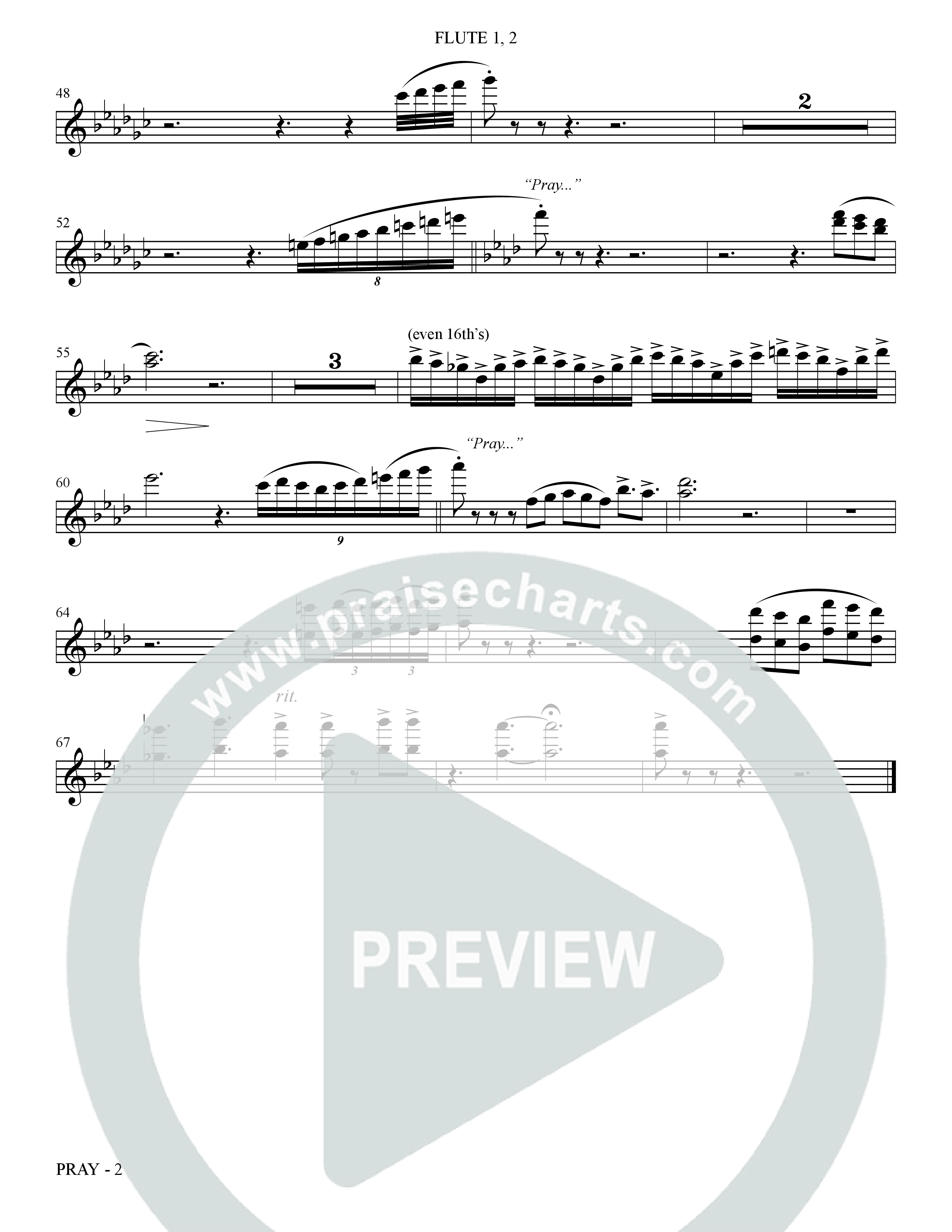 Pray (Choral Anthem SATB) Flute 1/2 (The Brooklyn Tabernacle Choir / Arr. Carol Cymbala / Orch. Bradley Knight)