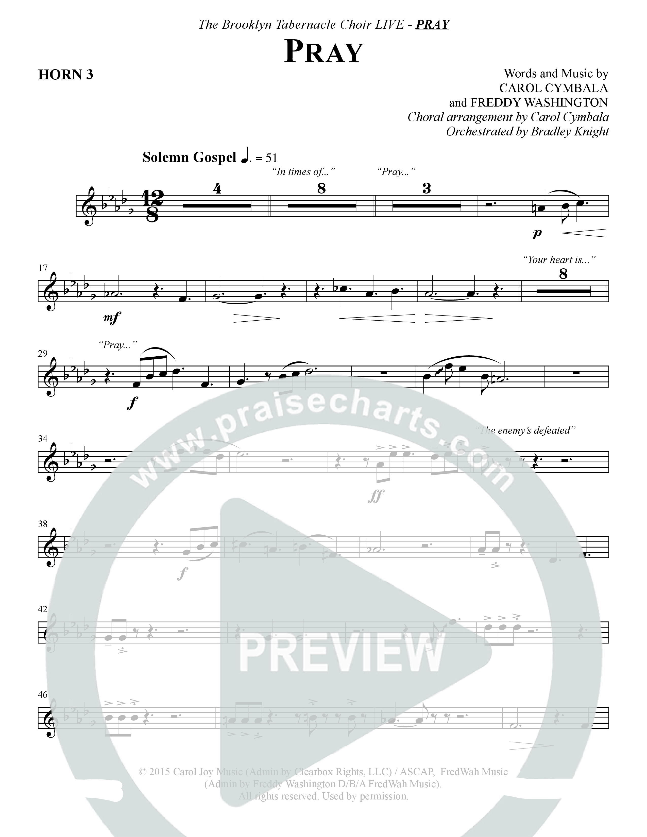 Pray (Choral Anthem SATB) French Horn (The Brooklyn Tabernacle Choir / Arr. Carol Cymbala / Orch. Bradley Knight)