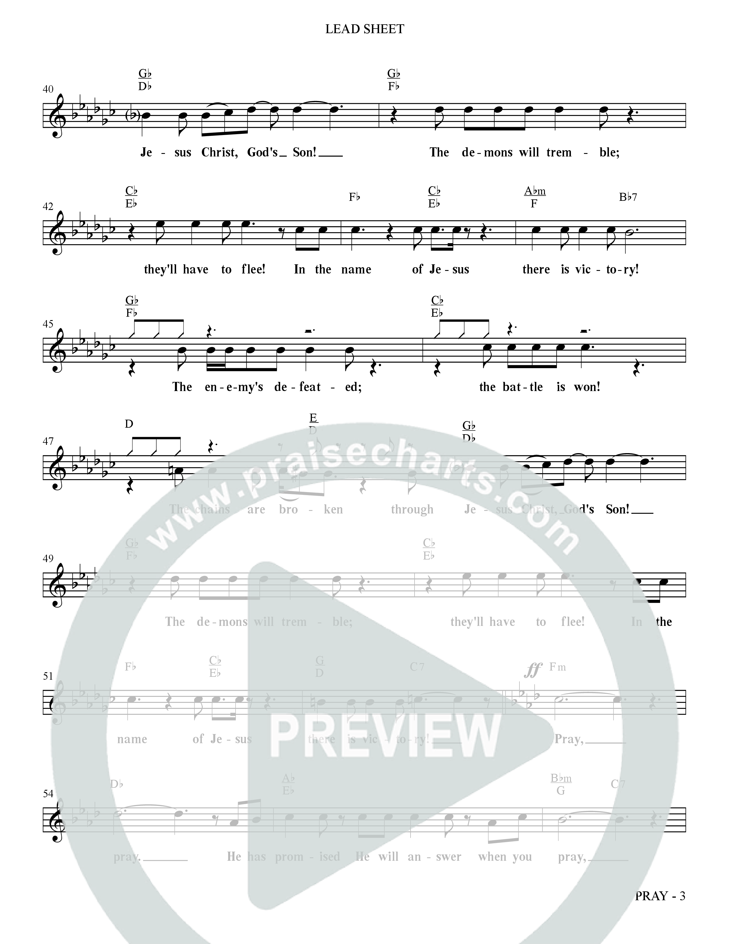 Pray (Choral Anthem SATB) Lead Sheet (Melody) (The Brooklyn Tabernacle Choir / Arr. Carol Cymbala / Orch. Bradley Knight)