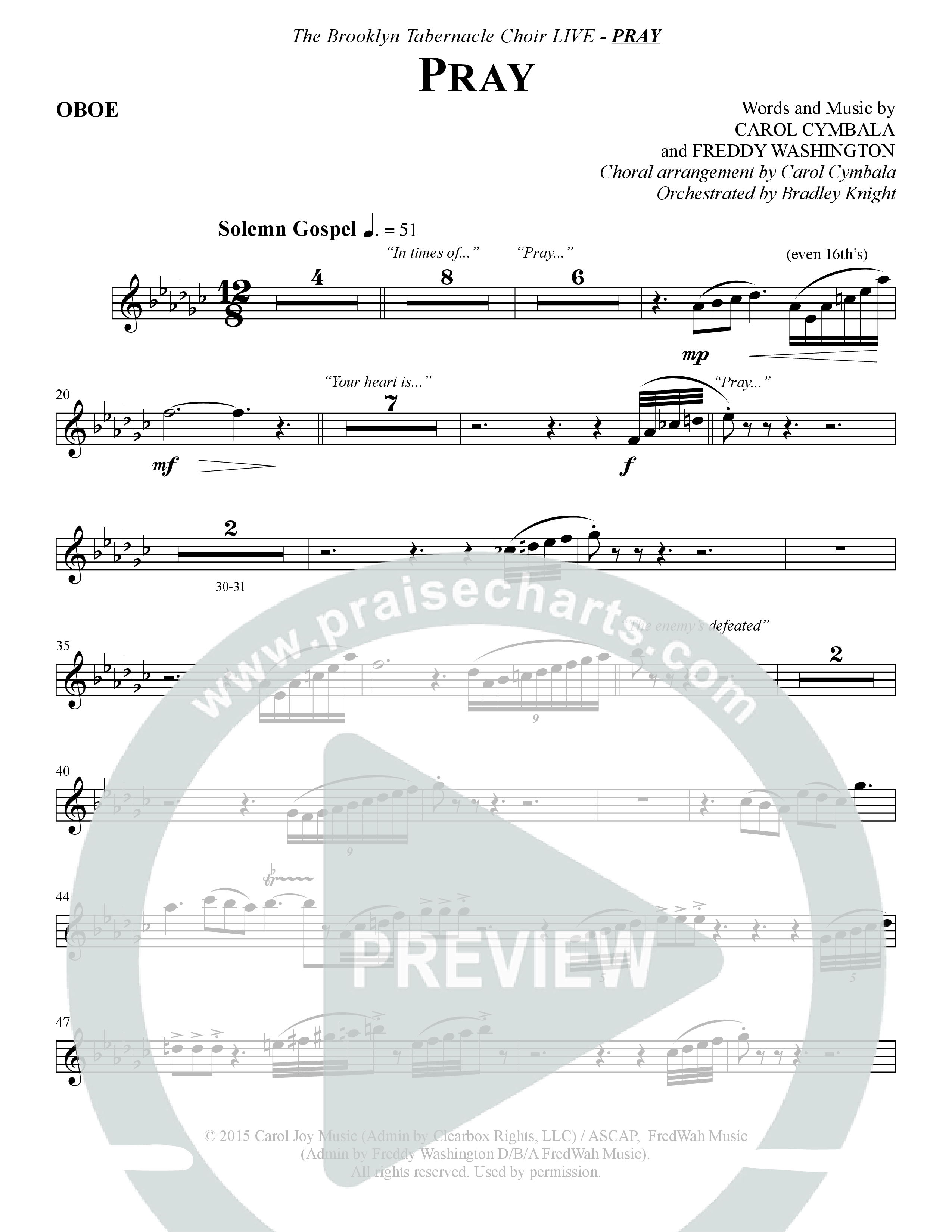 Pray (Choral Anthem SATB) Oboe (The Brooklyn Tabernacle Choir / Arr. Carol Cymbala / Orch. Bradley Knight)