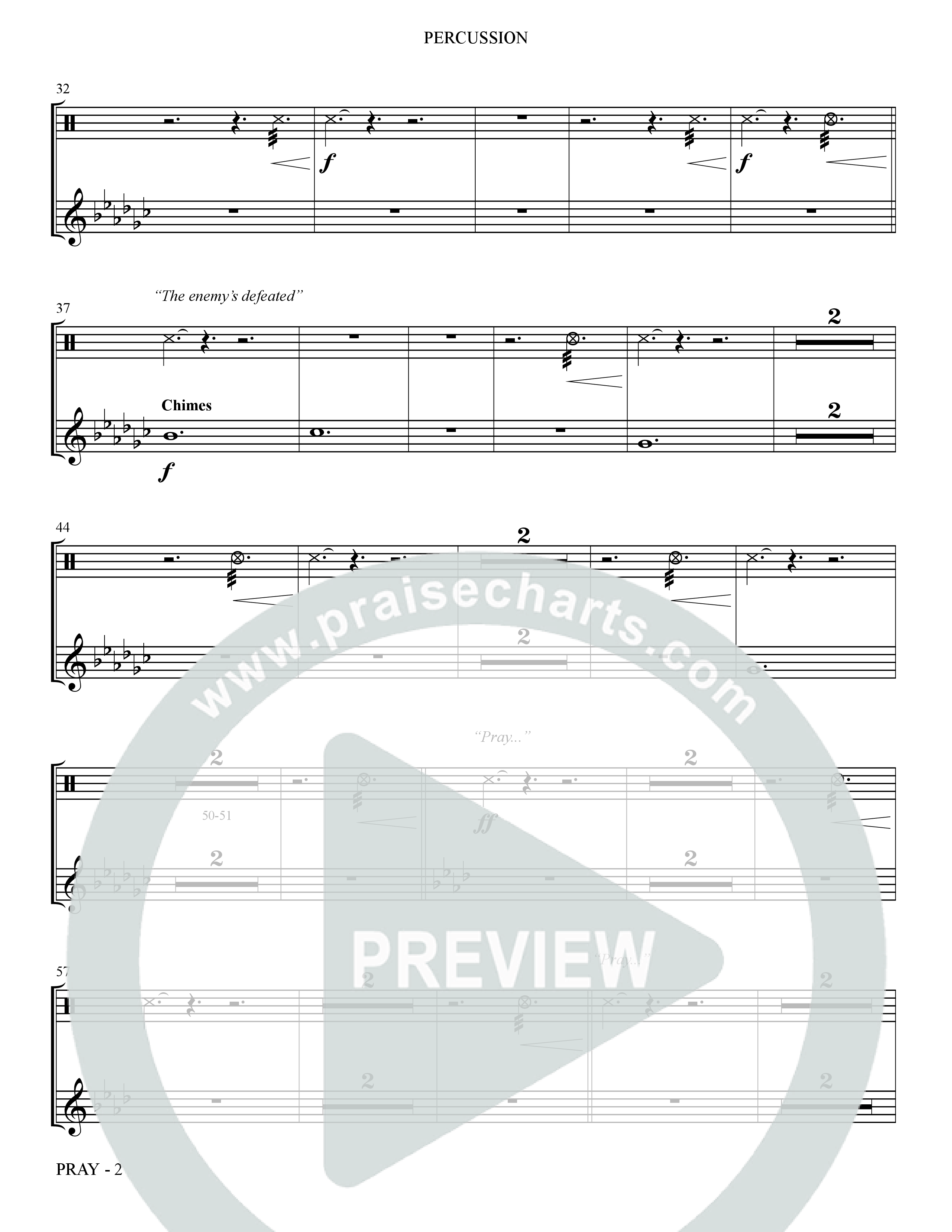Pray (Choral Anthem SATB) Percussion (The Brooklyn Tabernacle Choir / Arr. Carol Cymbala / Orch. Bradley Knight)