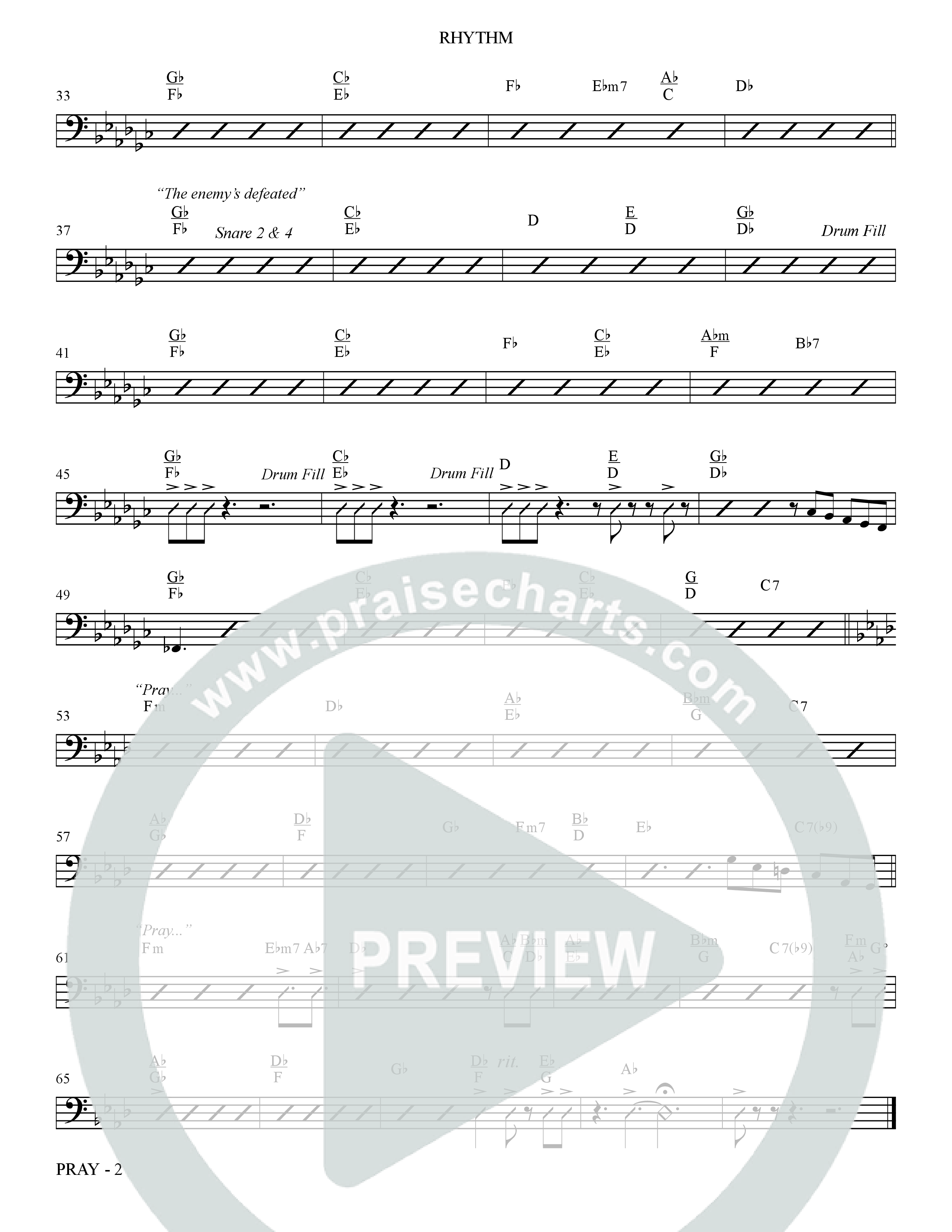 Pray (Choral Anthem SATB) Rhythm Chart (The Brooklyn Tabernacle Choir / Arr. Carol Cymbala / Orch. Bradley Knight)