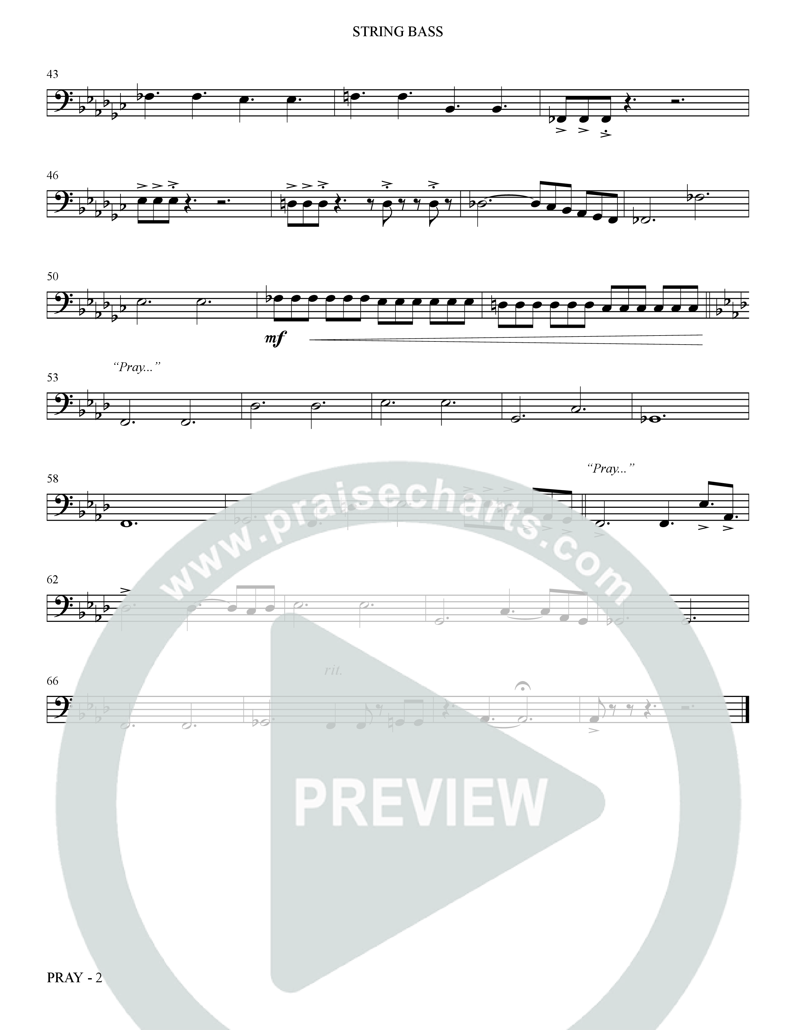 Pray (Choral Anthem SATB) String Bass (The Brooklyn Tabernacle Choir / Arr. Carol Cymbala / Orch. Bradley Knight)
