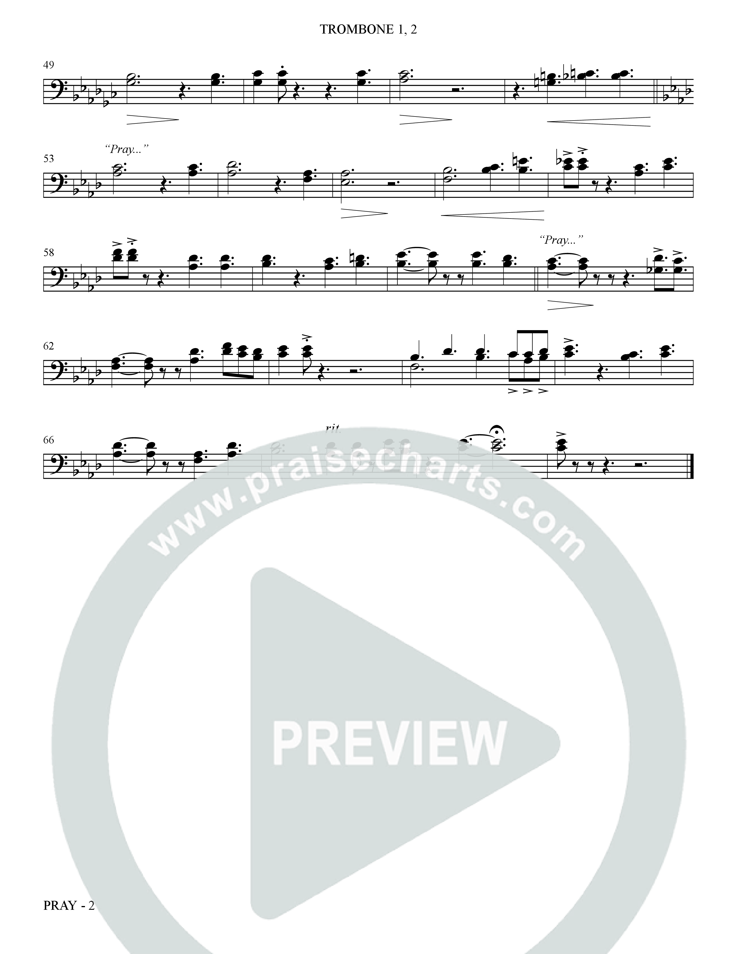 Pray (Choral Anthem SATB) Trombone 1/2 (The Brooklyn Tabernacle Choir / Arr. Carol Cymbala / Orch. Bradley Knight)