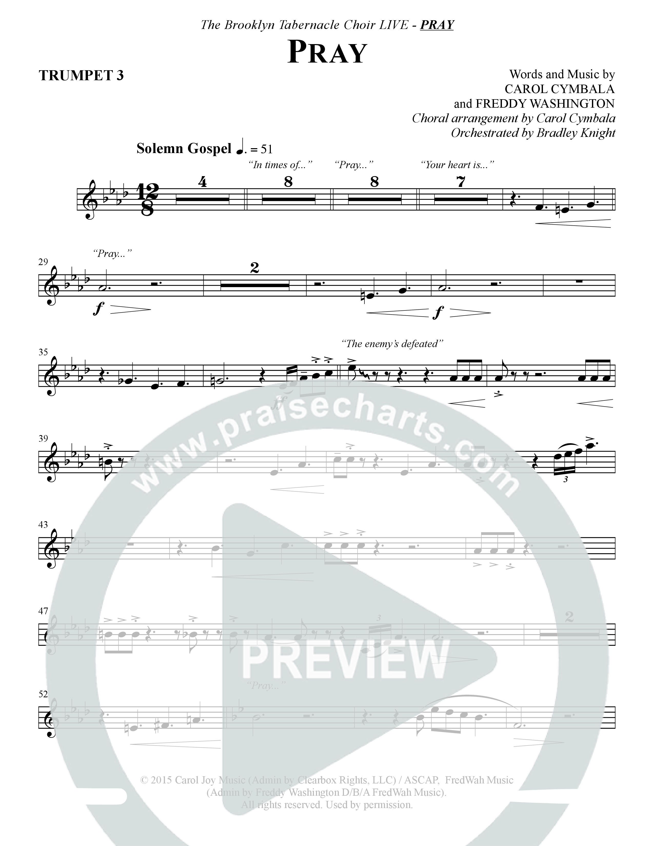 Pray (Choral Anthem SATB) Trumpet 3 (The Brooklyn Tabernacle Choir / Arr. Carol Cymbala / Orch. Bradley Knight)