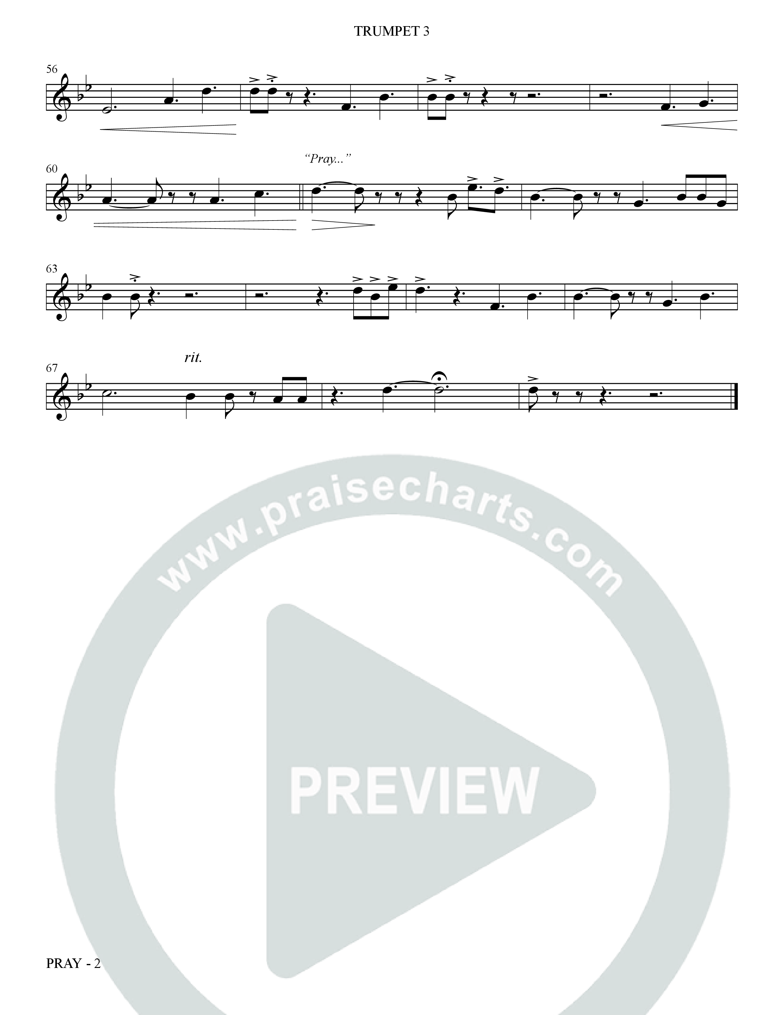 Pray (Choral Anthem SATB) Trumpet 3 (The Brooklyn Tabernacle Choir / Arr. Carol Cymbala / Orch. Bradley Knight)