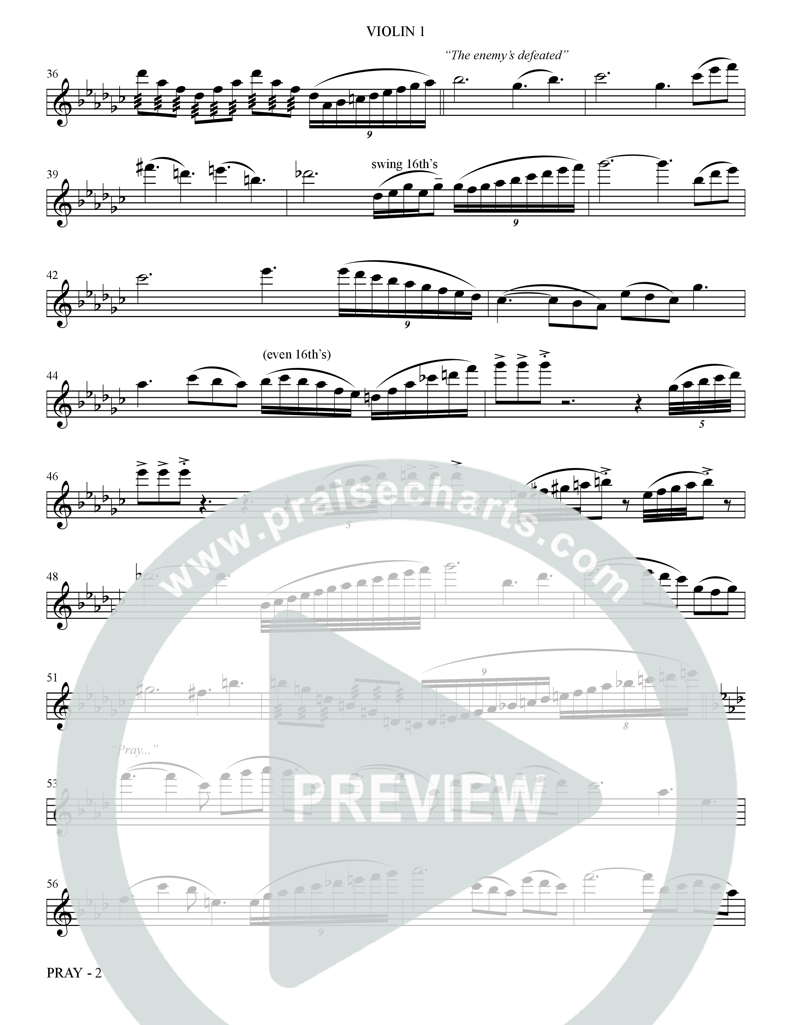 Pray (Choral Anthem SATB) Violin 1 (The Brooklyn Tabernacle Choir / Arr. Carol Cymbala / Orch. Bradley Knight)