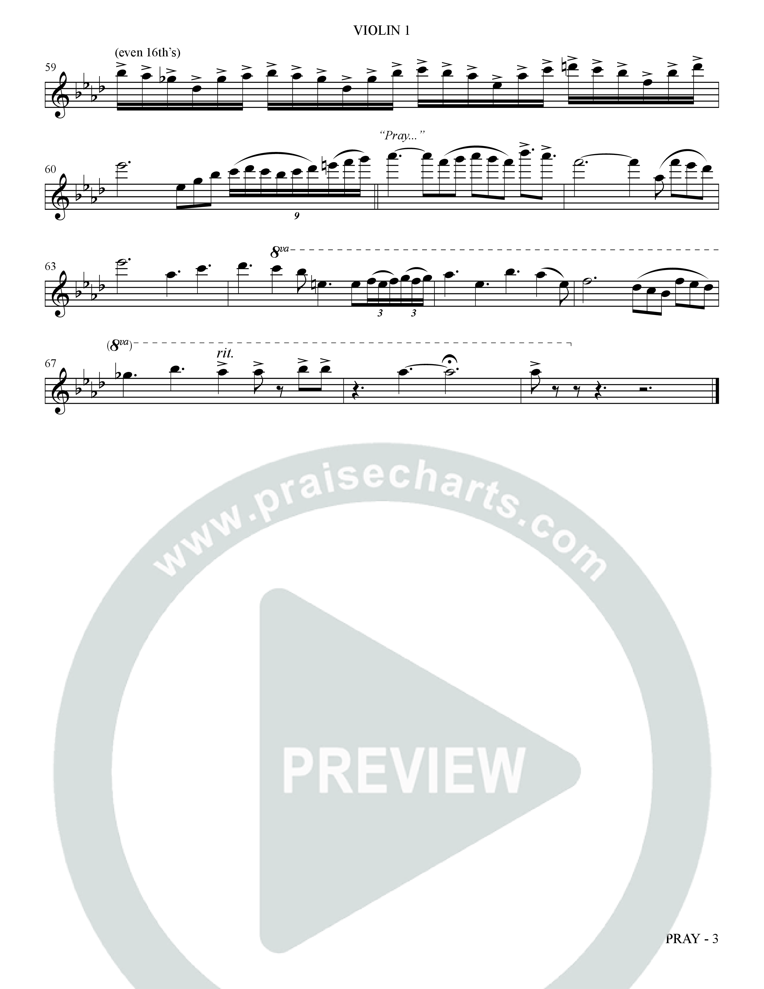 Pray (Choral Anthem SATB) Violin 1 (The Brooklyn Tabernacle Choir / Arr. Carol Cymbala / Orch. Bradley Knight)