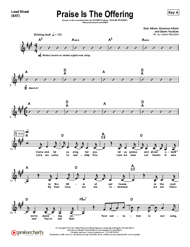 Praise Is The Offering Piano/Vocal & Lead (Gateway Worship)