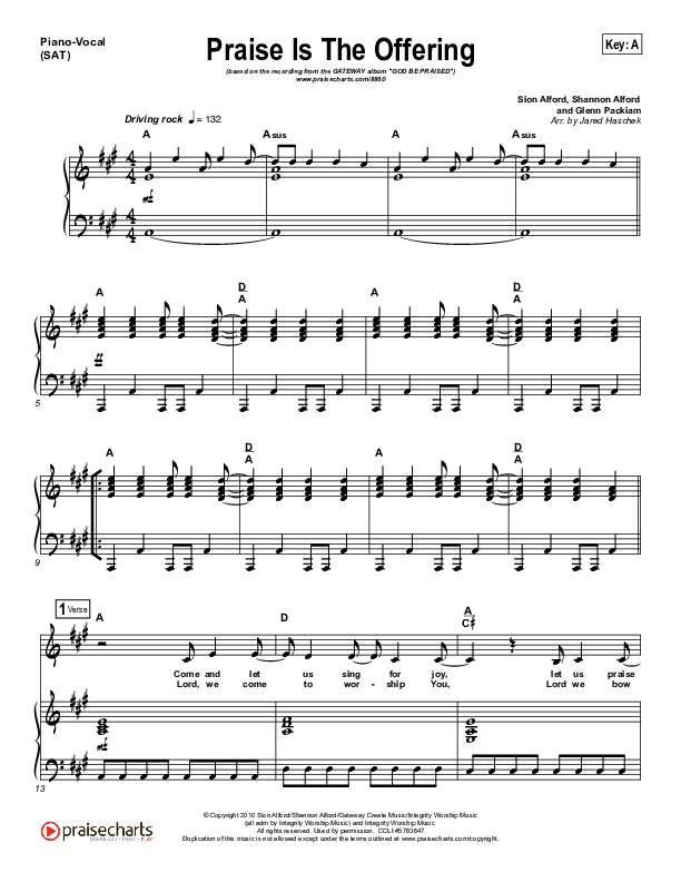 Praise Is The Offering Piano/Vocal (SAT) (Gateway Worship)
