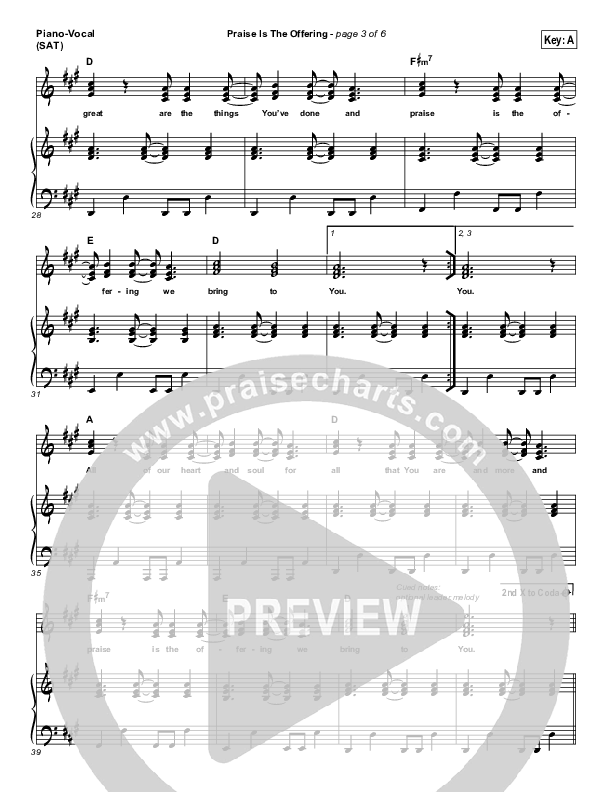 Praise Is The Offering Piano/Vocal (SAT) (Gateway Worship)