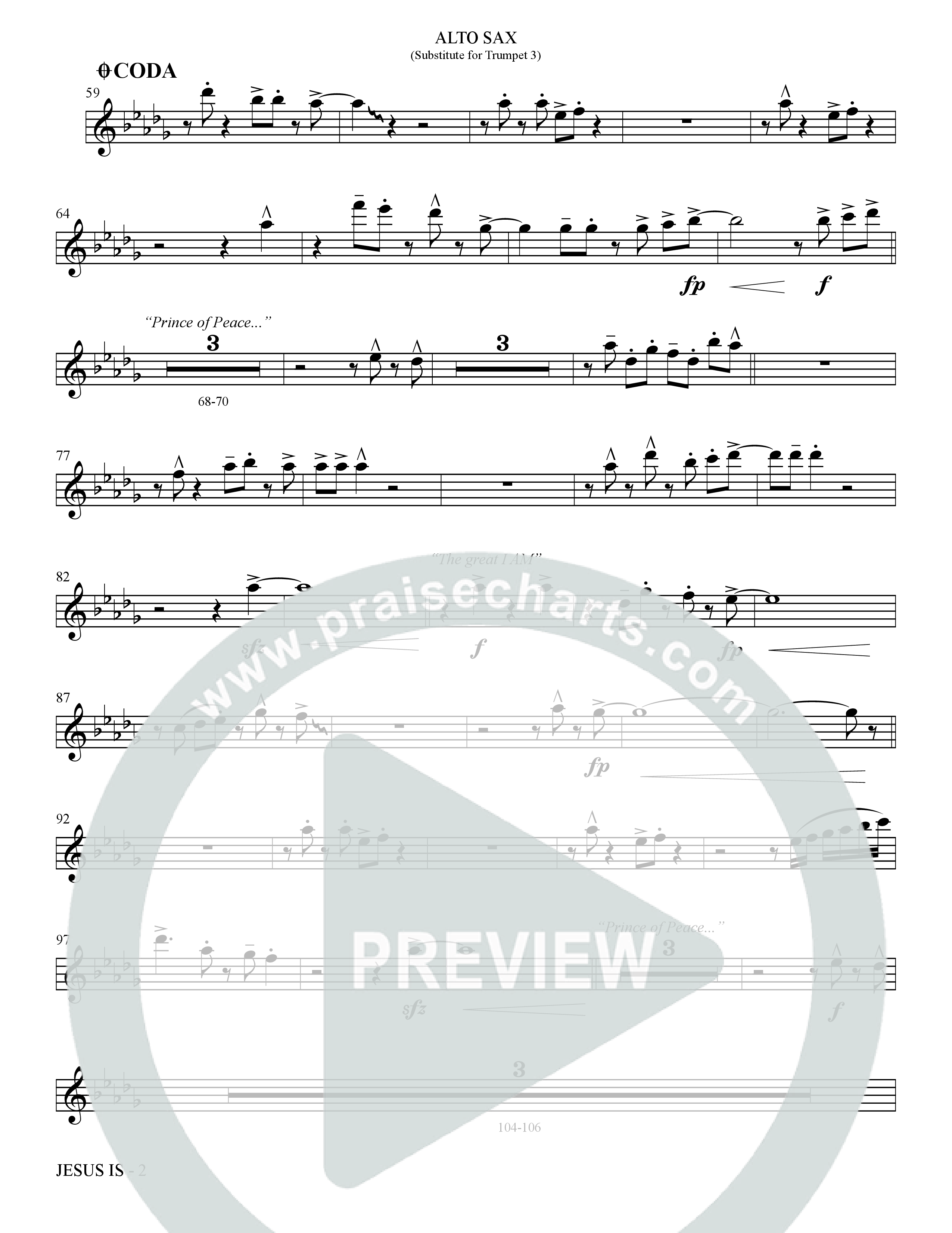 Jesus Is (Choral Anthem SATB) Alto Sax (The Brooklyn Tabernacle Choir / Arr. Carol Cymbala / Orch. J. Daniel Smith)