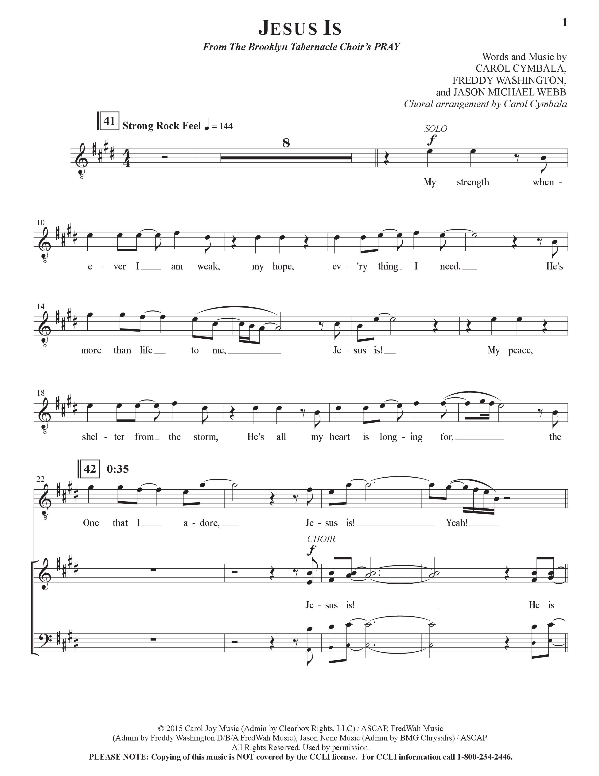 Jesus Is (Choral Anthem SATB) Choir Sheet (SATB) (The Brooklyn Tabernacle Choir / Arr. Carol Cymbala / Orch. J. Daniel Smith)