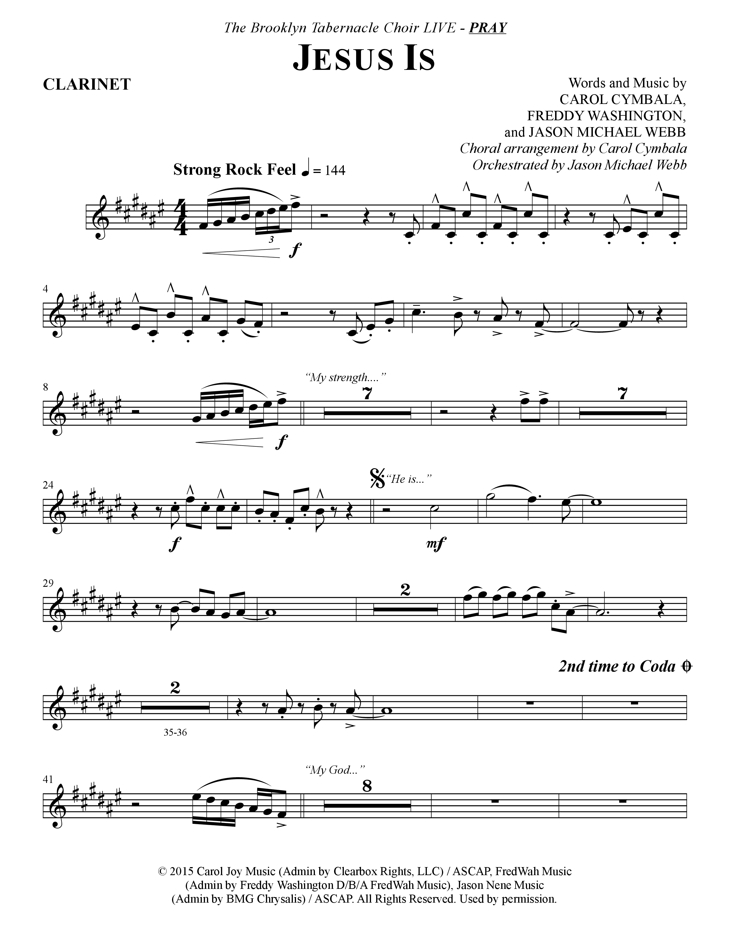 Jesus Is (Choral Anthem SATB) Clarinet (The Brooklyn Tabernacle Choir / Arr. Carol Cymbala / Orch. J. Daniel Smith)