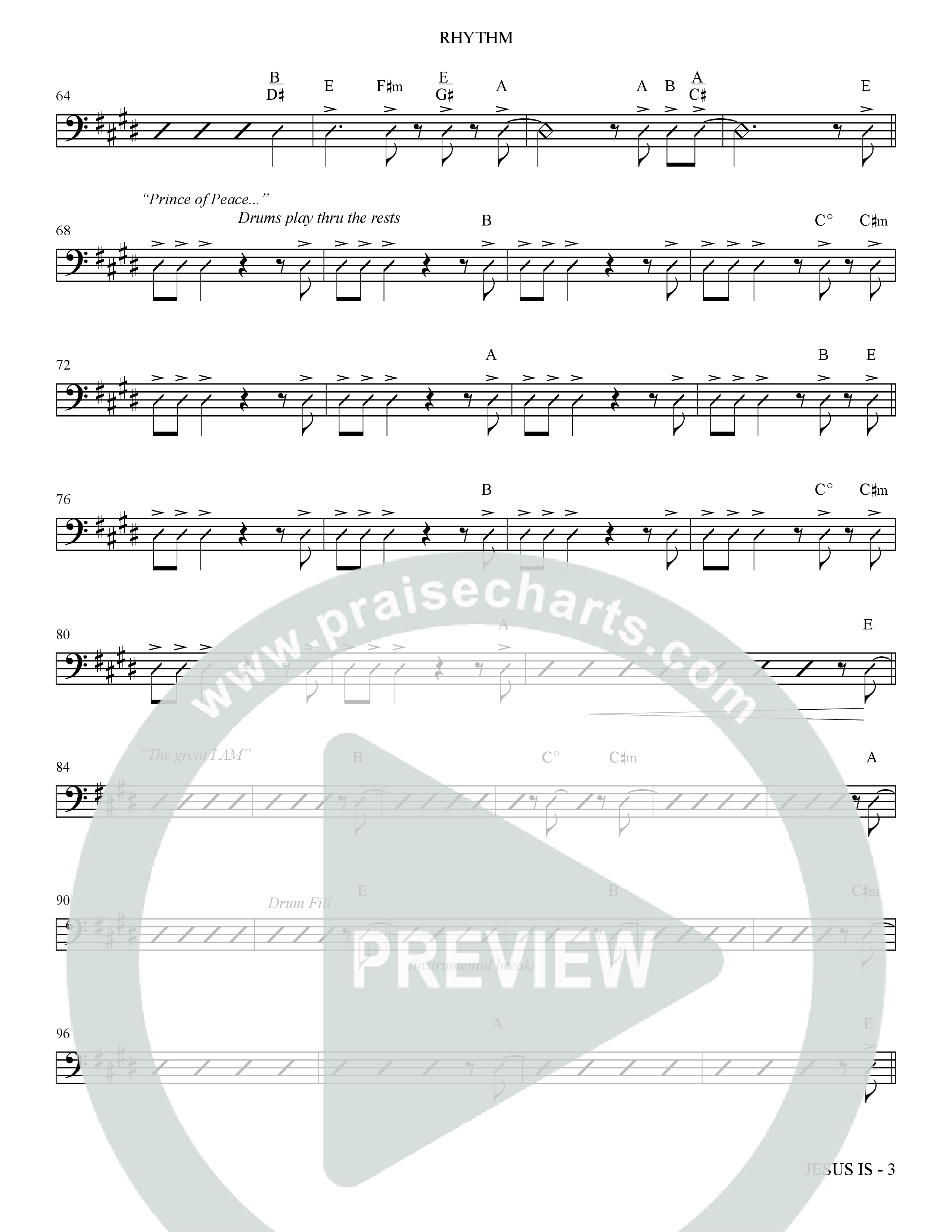 Jesus Is (Choral Anthem SATB) Rhythm Chart (The Brooklyn Tabernacle Choir / Arr. Carol Cymbala / Orch. J. Daniel Smith)