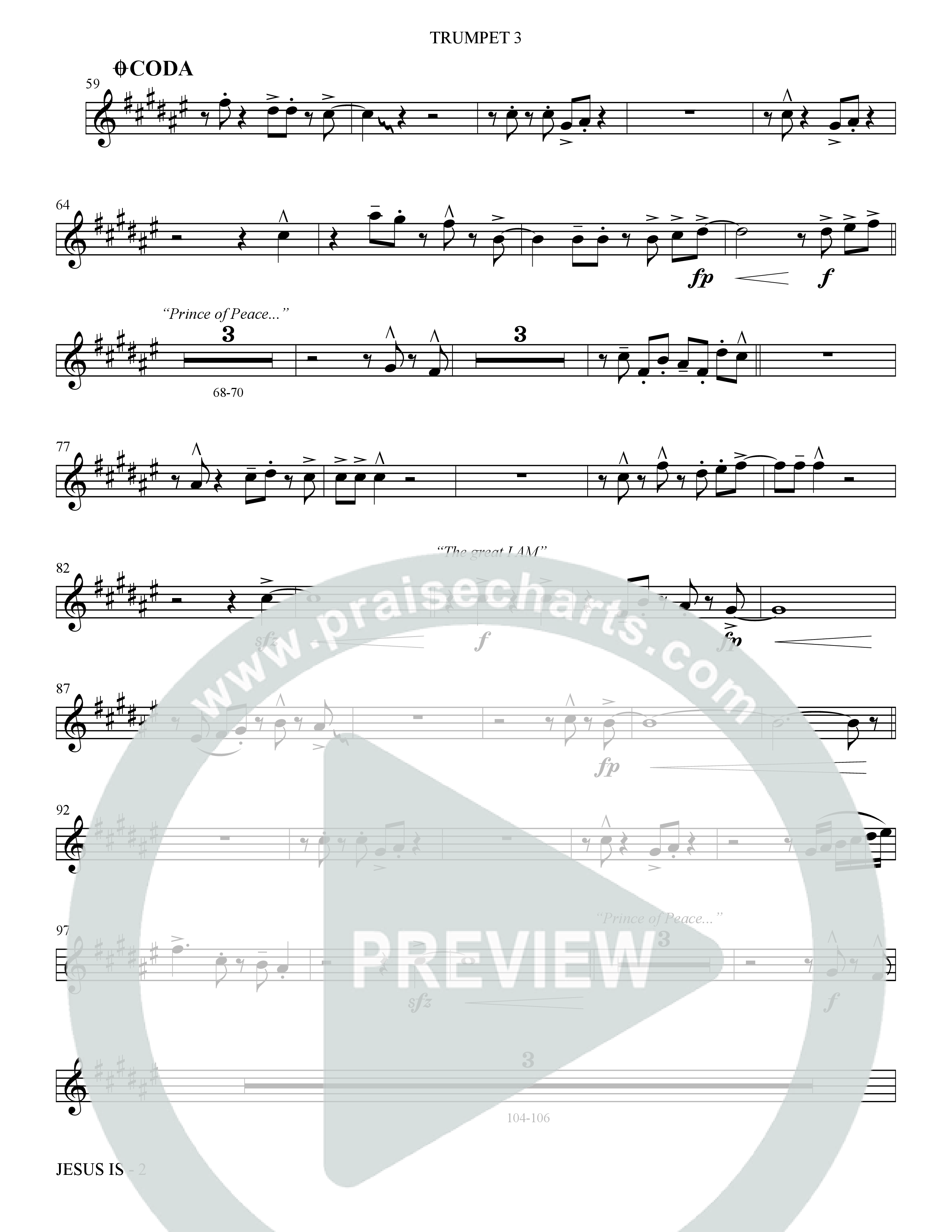 Jesus Is (Choral Anthem SATB) Trumpet 3 (The Brooklyn Tabernacle Choir / Arr. Carol Cymbala / Orch. J. Daniel Smith)