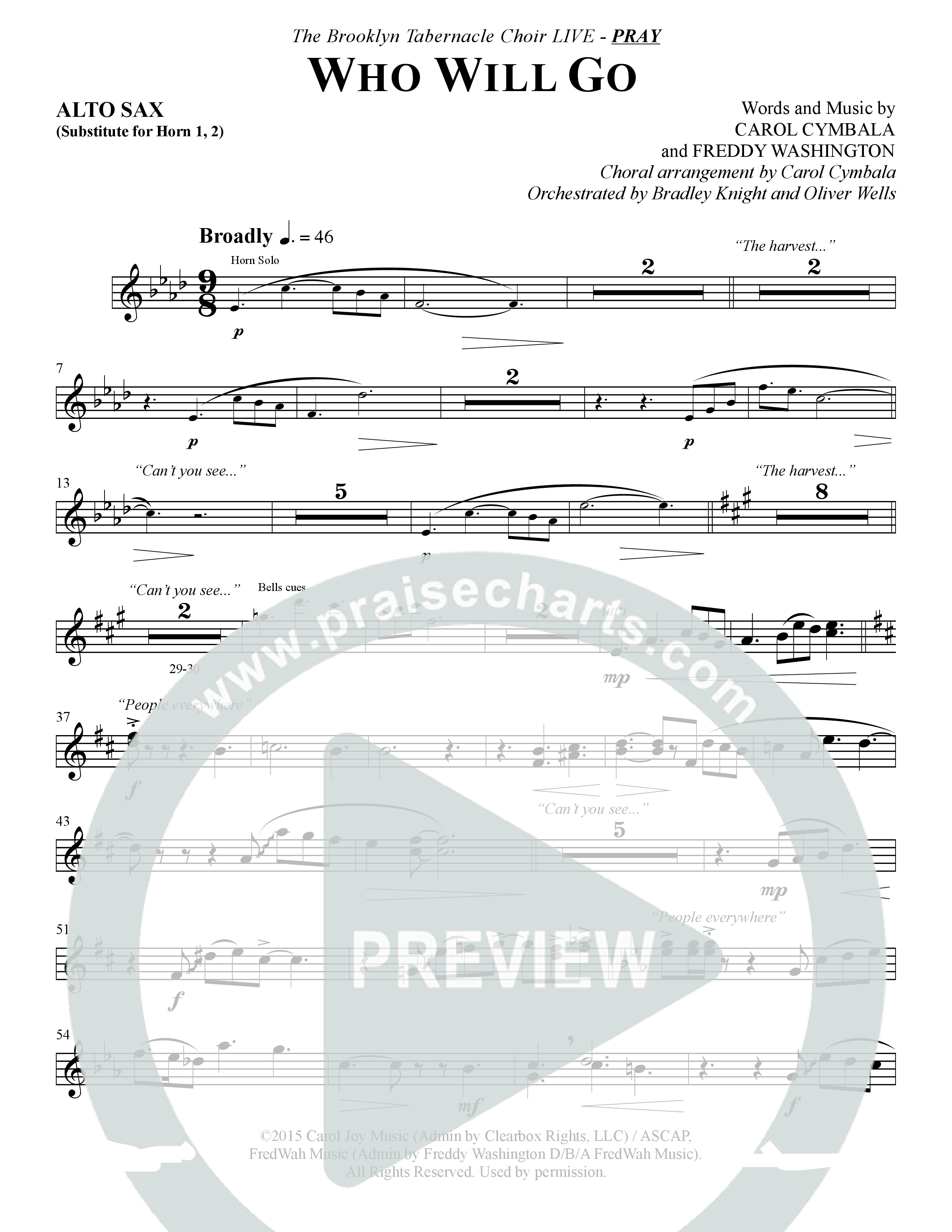 Who Will Go (Choral Anthem SATB) Alto Sax (The Brooklyn Tabernacle Choir / Arr. Carol Cymbala / Orch. Bradley Knight / Orch. Oliver Wells)