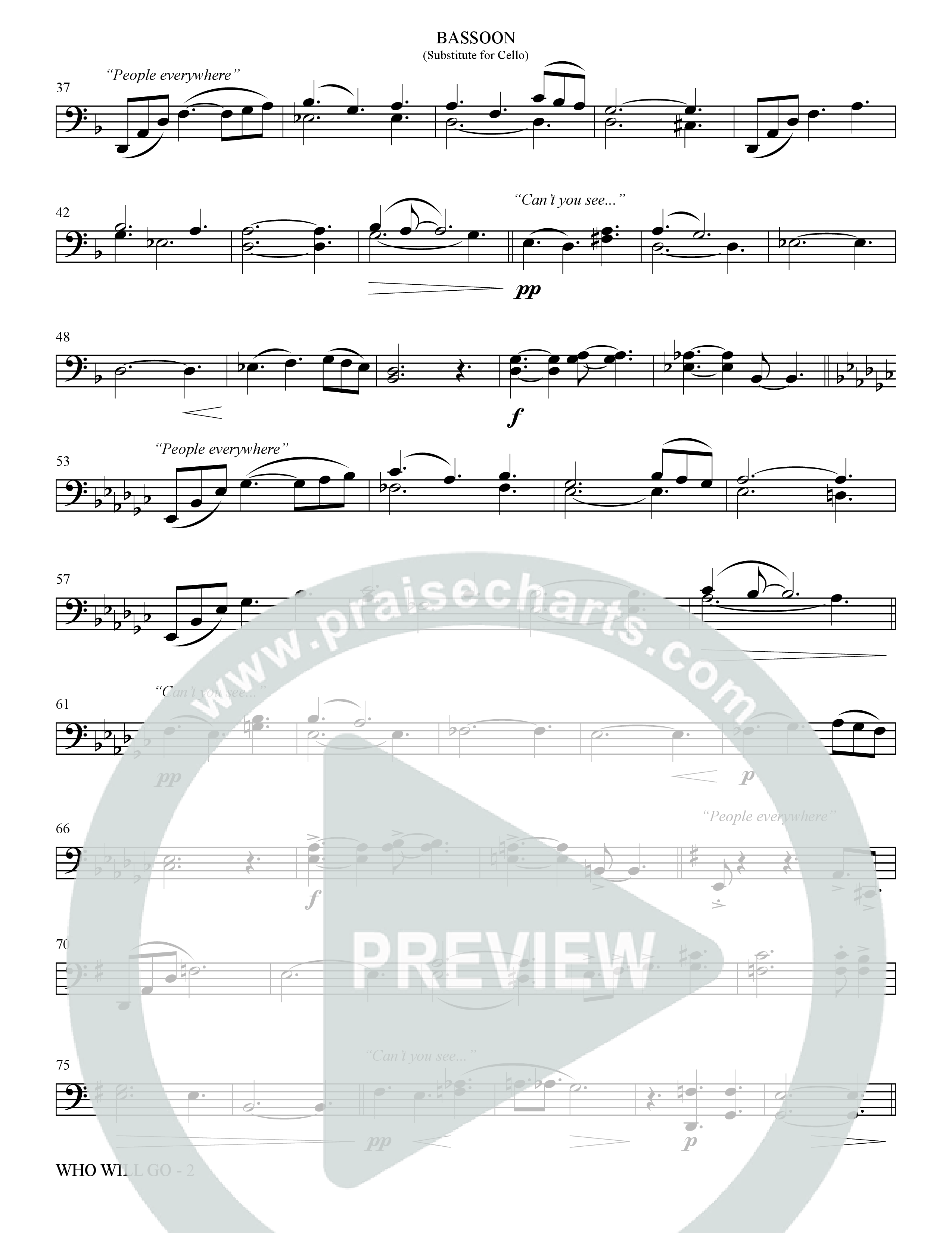 Who Will Go (Choral Anthem SATB) Bassoon (The Brooklyn Tabernacle Choir / Arr. Carol Cymbala / Orch. Bradley Knight / Orch. Oliver Wells)