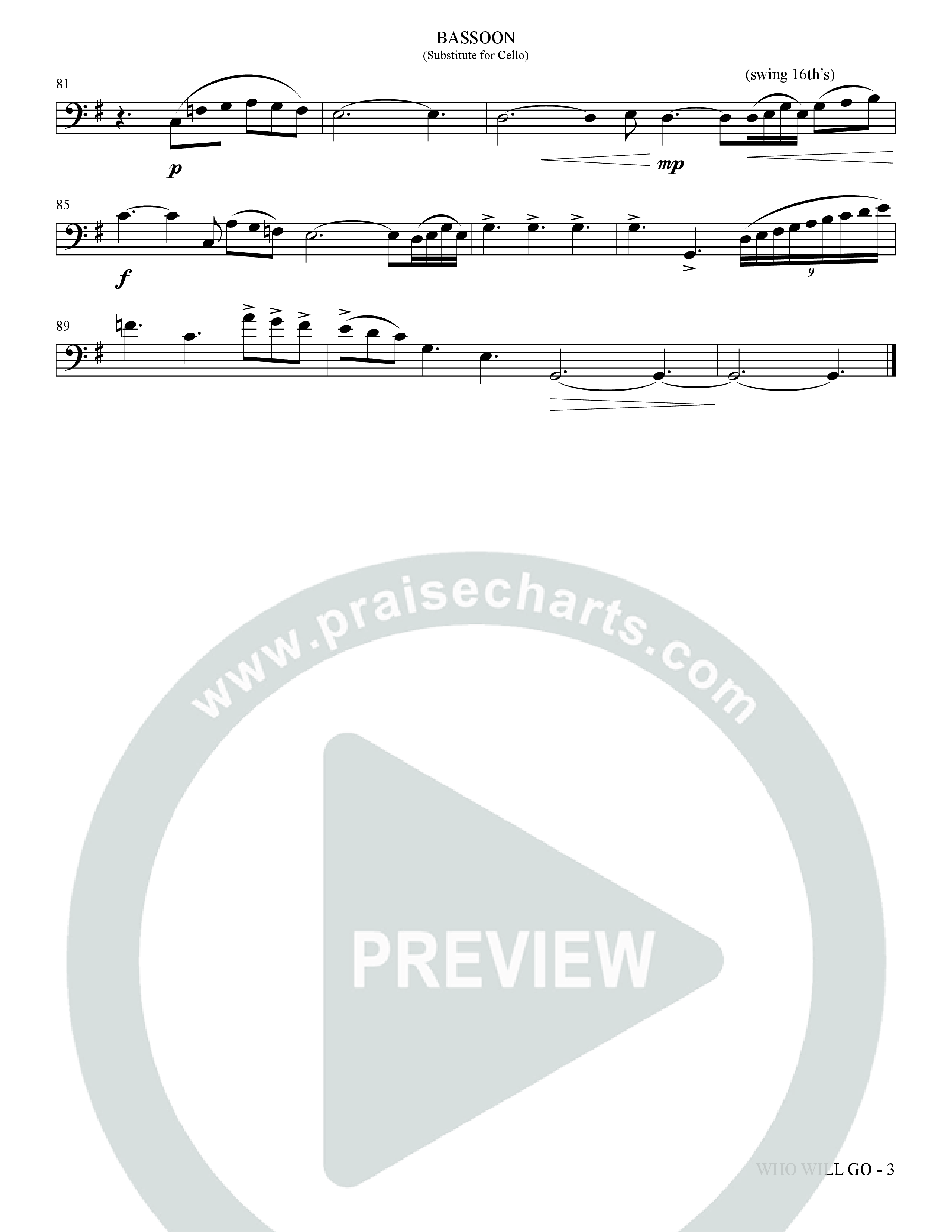 Who Will Go (Choral Anthem SATB) Bassoon (The Brooklyn Tabernacle Choir / Arr. Carol Cymbala / Orch. Bradley Knight / Orch. Oliver Wells)