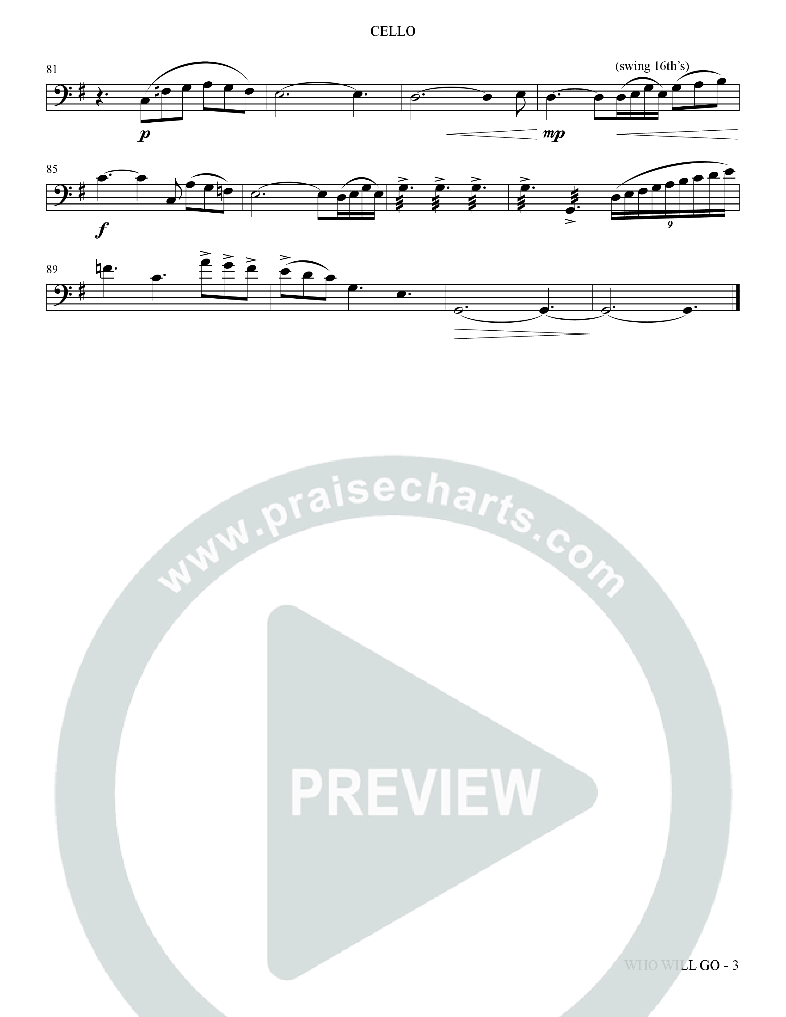 Who Will Go (Choral Anthem SATB) Cello (The Brooklyn Tabernacle Choir / Arr. Carol Cymbala / Orch. Bradley Knight / Orch. Oliver Wells)