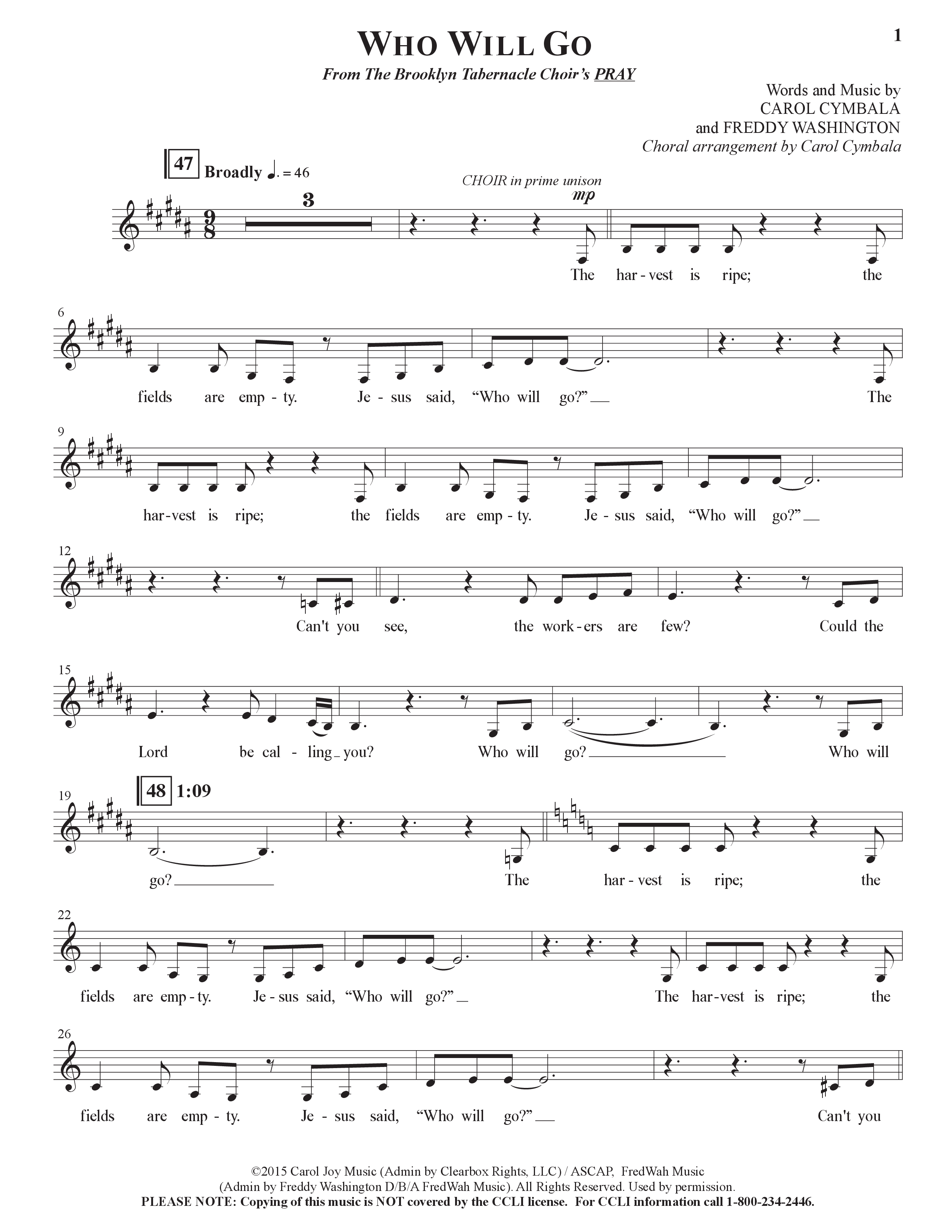 Who Will Go (Choral Anthem SATB) Choir Sheet (SATB) (The Brooklyn Tabernacle Choir / Arr. Carol Cymbala / Orch. Bradley Knight / Orch. Oliver Wells)